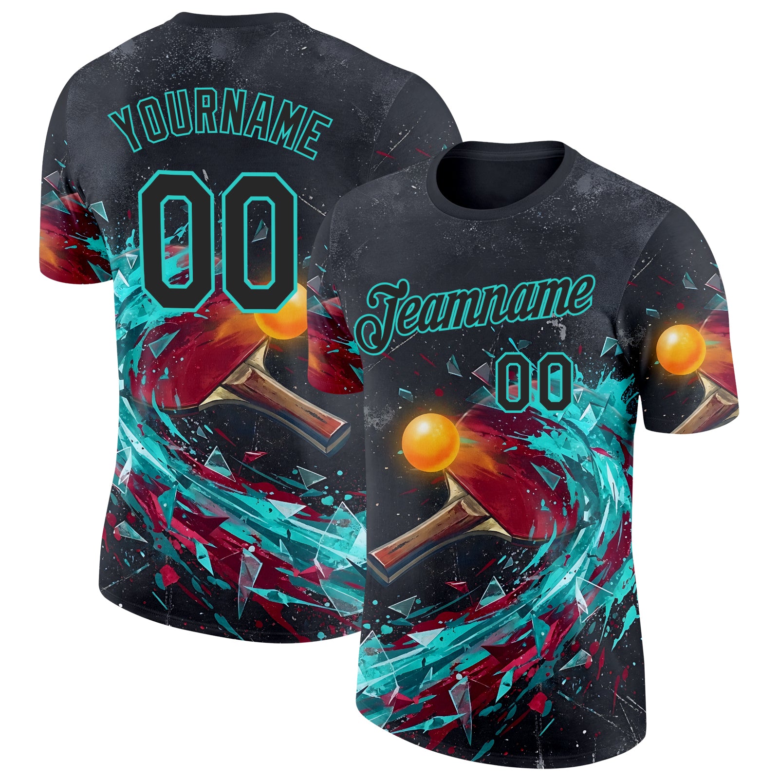 FansIdea Custom Black Red-Ice Blue Table Tennis Performance T-Shirt - $14.99 at Proof Eyewear