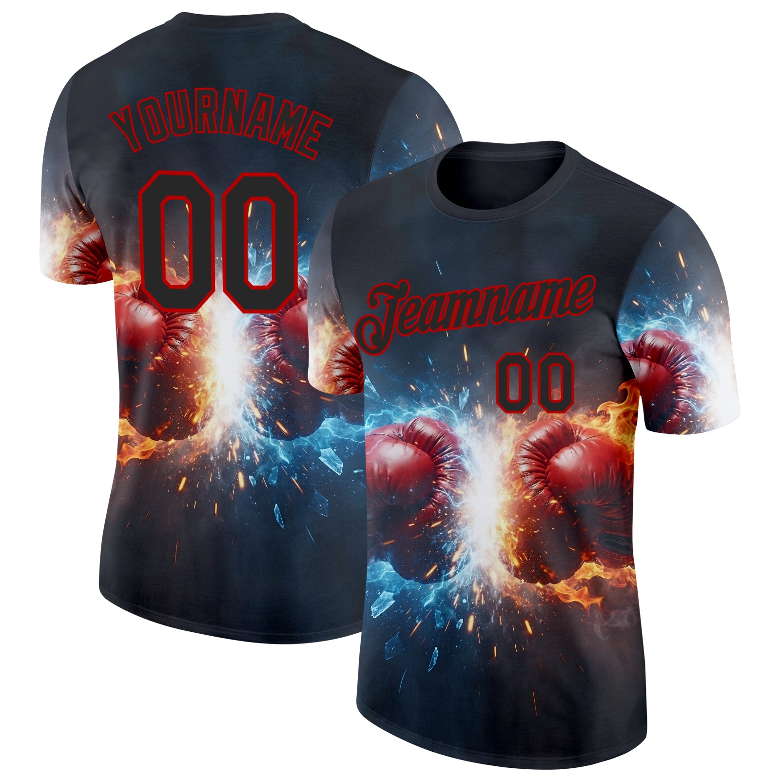 FansIdea Custom Black Blue-Red Boxing Burst Performance T-Shirt - $14.99 at Proof Eyewear