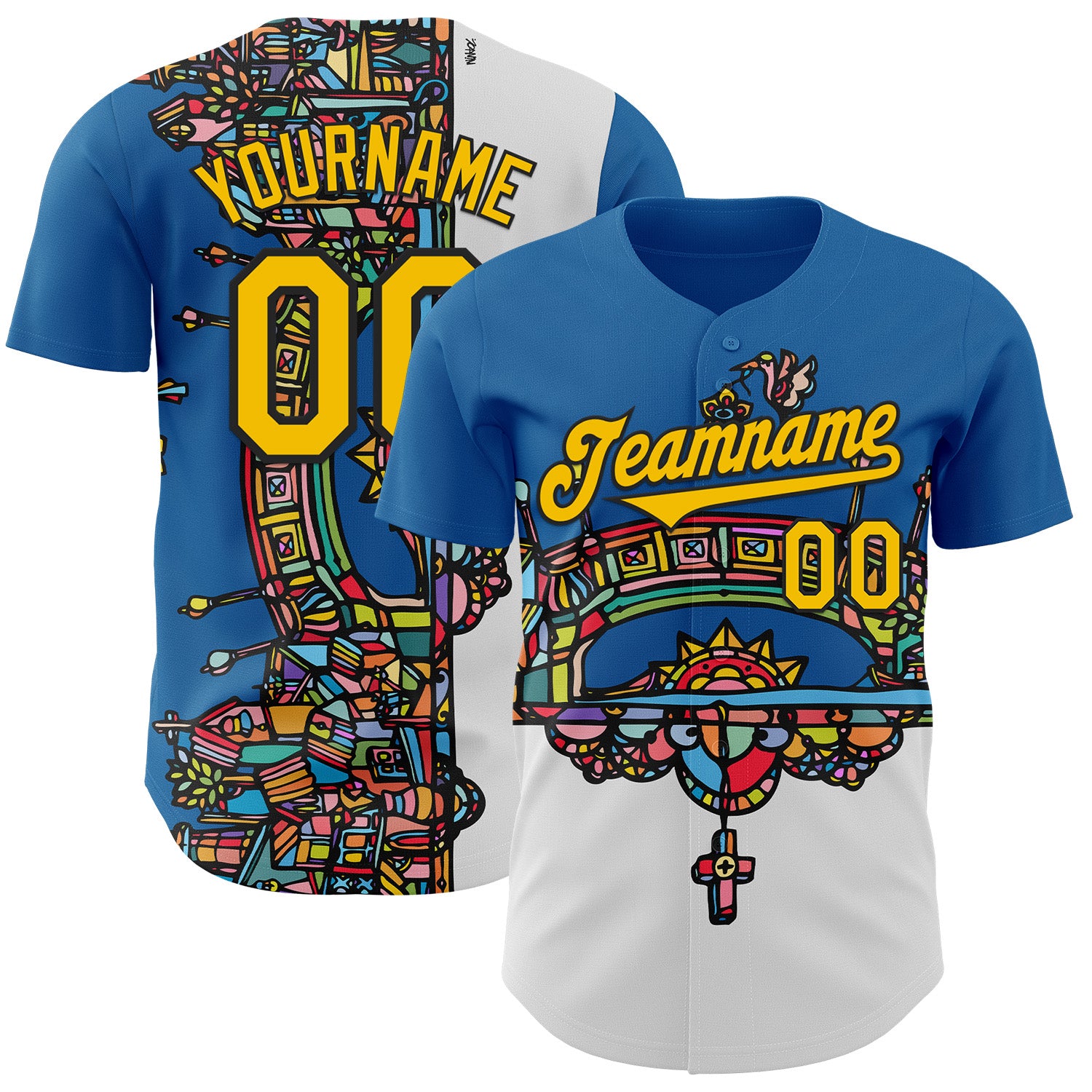 Custom Blue Yellow-Black Ninhol PE Authentic Baseball Jersey