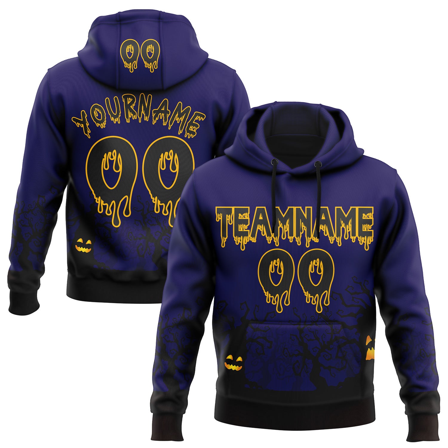 FansIdea Custom  Blue Black-Gold Halloween Haunted Forest Pullover Sweatshirt Hoodie - $32.99 at Proof Eyewear
