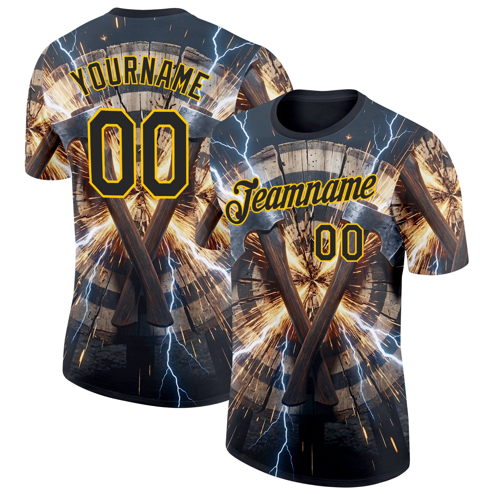 FansIdea Custom Blue Black-Yellow Axe Throwing Lightning Performance T-Shirt - $14.99 at Proof Eyewear