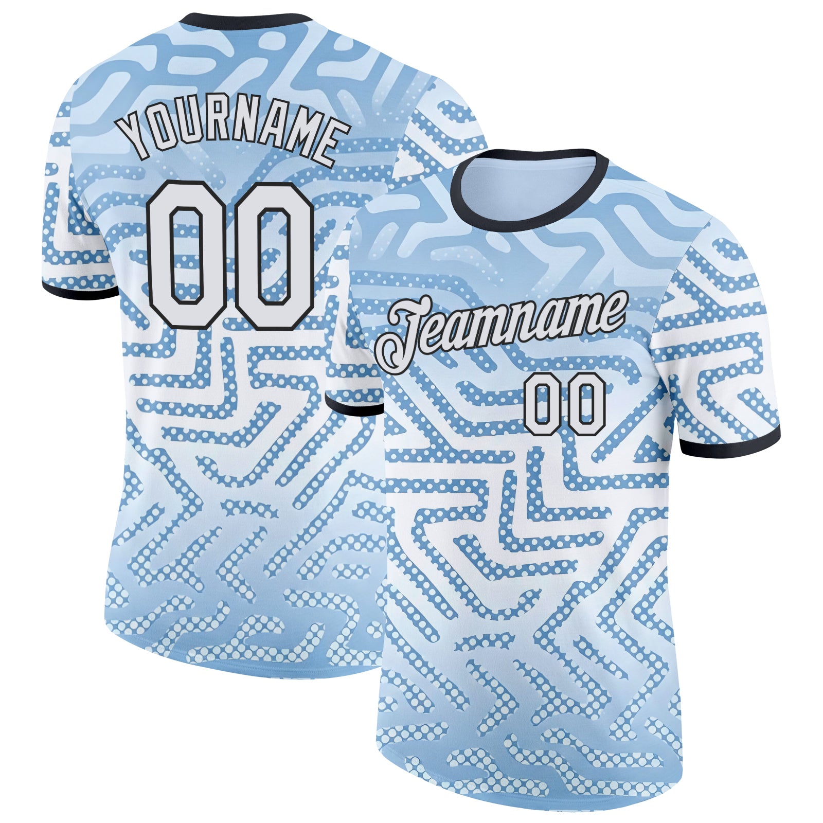 FansIdea Custom Blue White-Black Argentina Geometric Polka Dot Lines Soccer Jersey Performance T-Shirt - $14.99 at Proof Eyewear