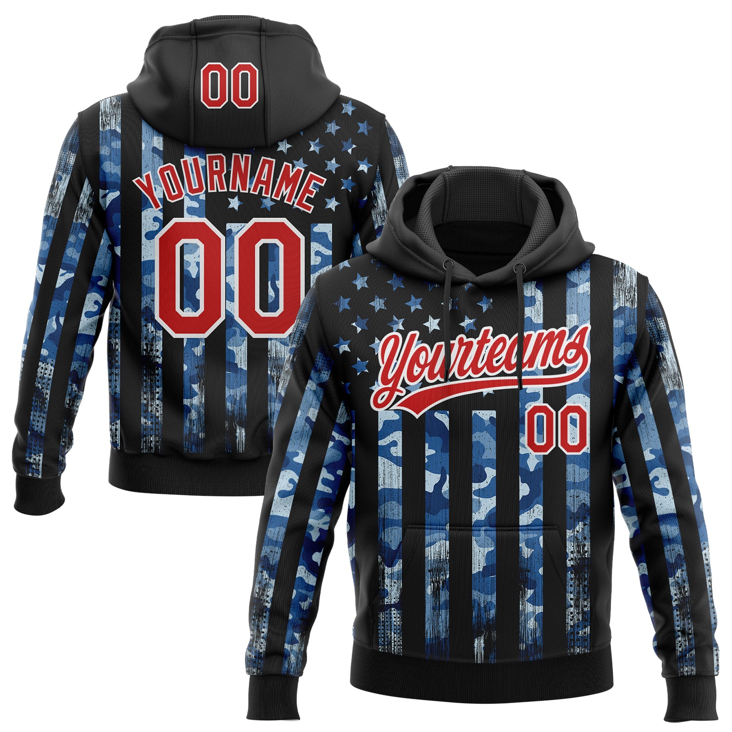 FansIdea Custom Stitched Camo Red Black-White Salute To Service American Flag Sports Pullover Sweatshirt Hoodie - $32.99 at Proof Eyewear