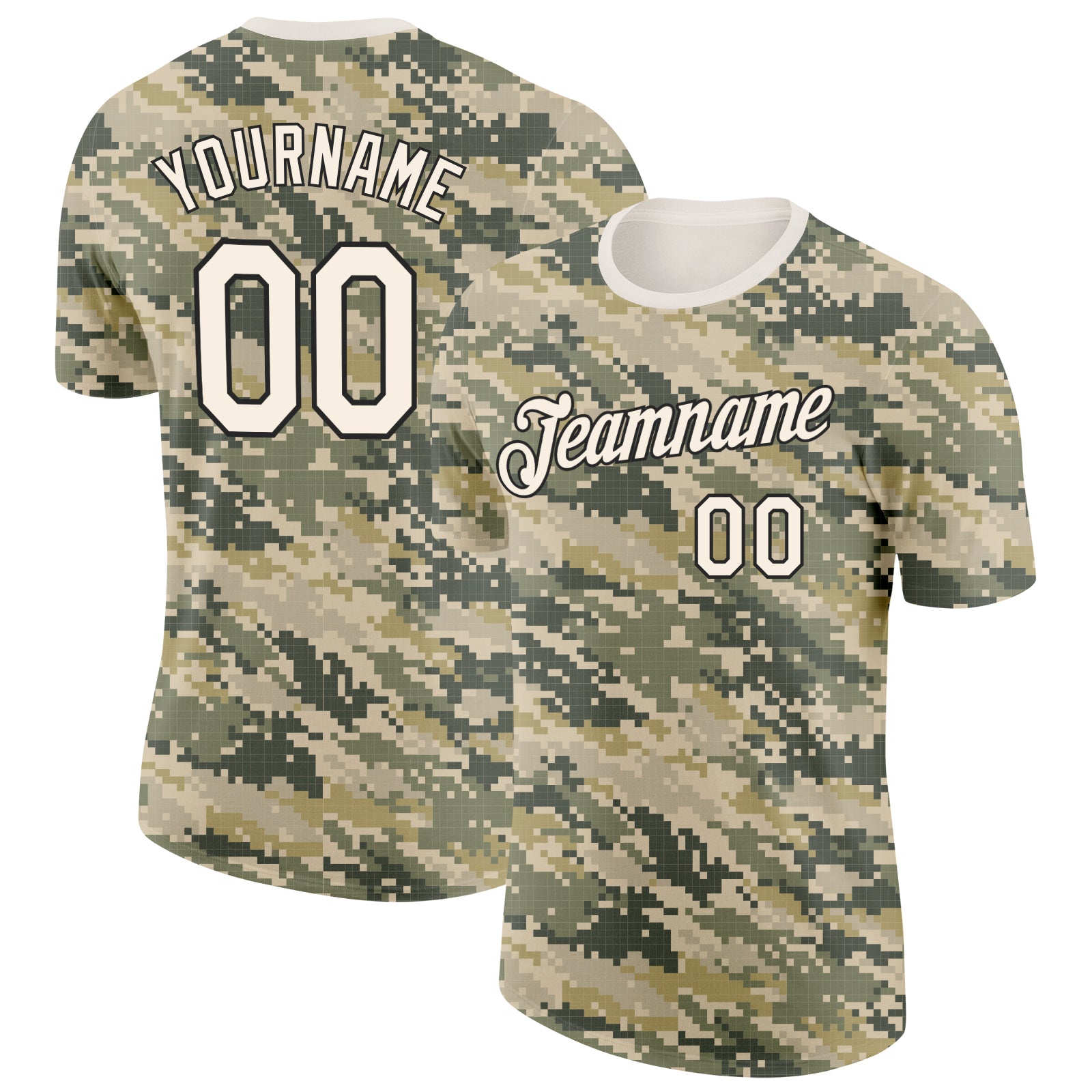 FansIdea Custom Camo Cream-Black Desert Digital Camouflage Pixel Salute To Service Performance T-Shirt - $14.99 at Proof Eyewear