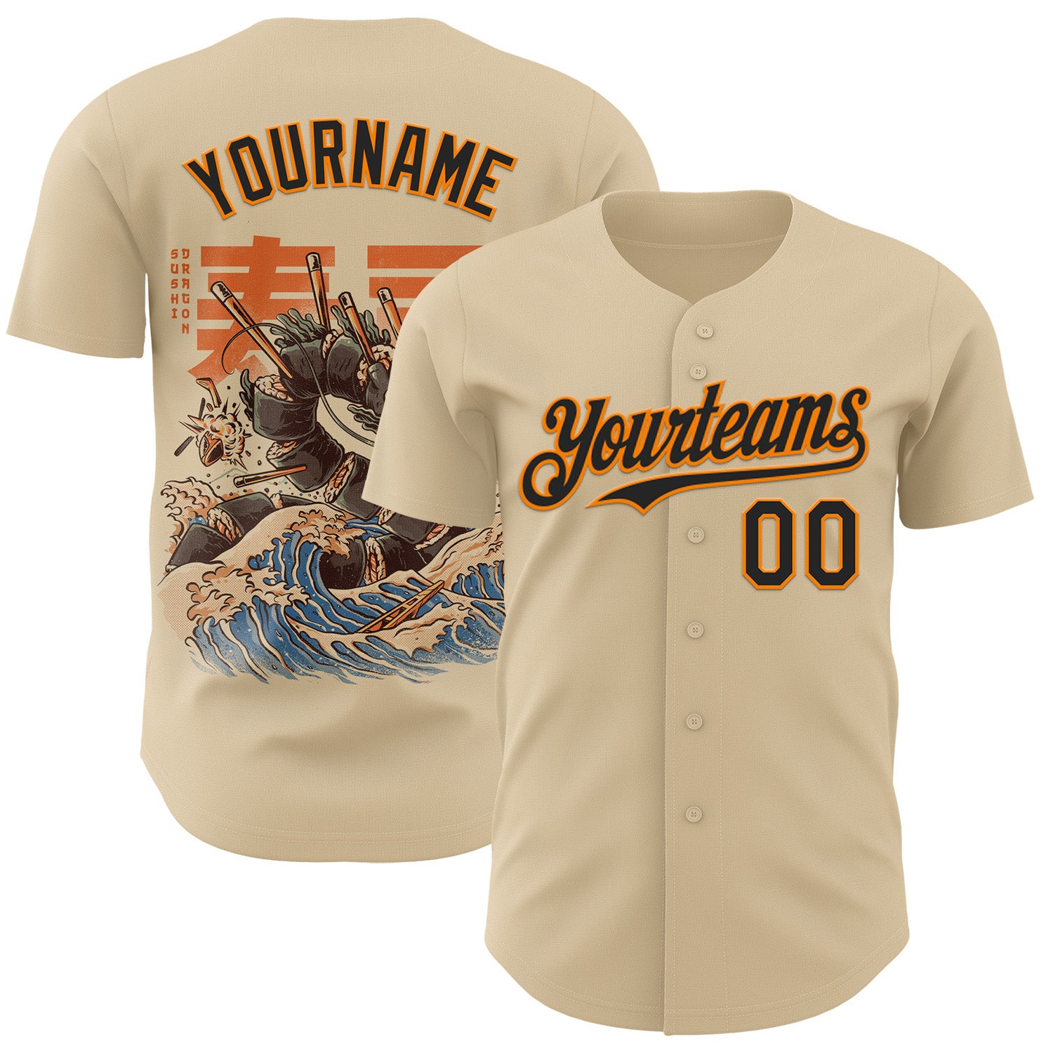 Fansidea-group-collabs Custom City Cream Black-Bay Orange Ilustrata® studio The Great Sushi Dragon Fechada Authentic Baseball Jersey - $34.99 at Proof Eyewear