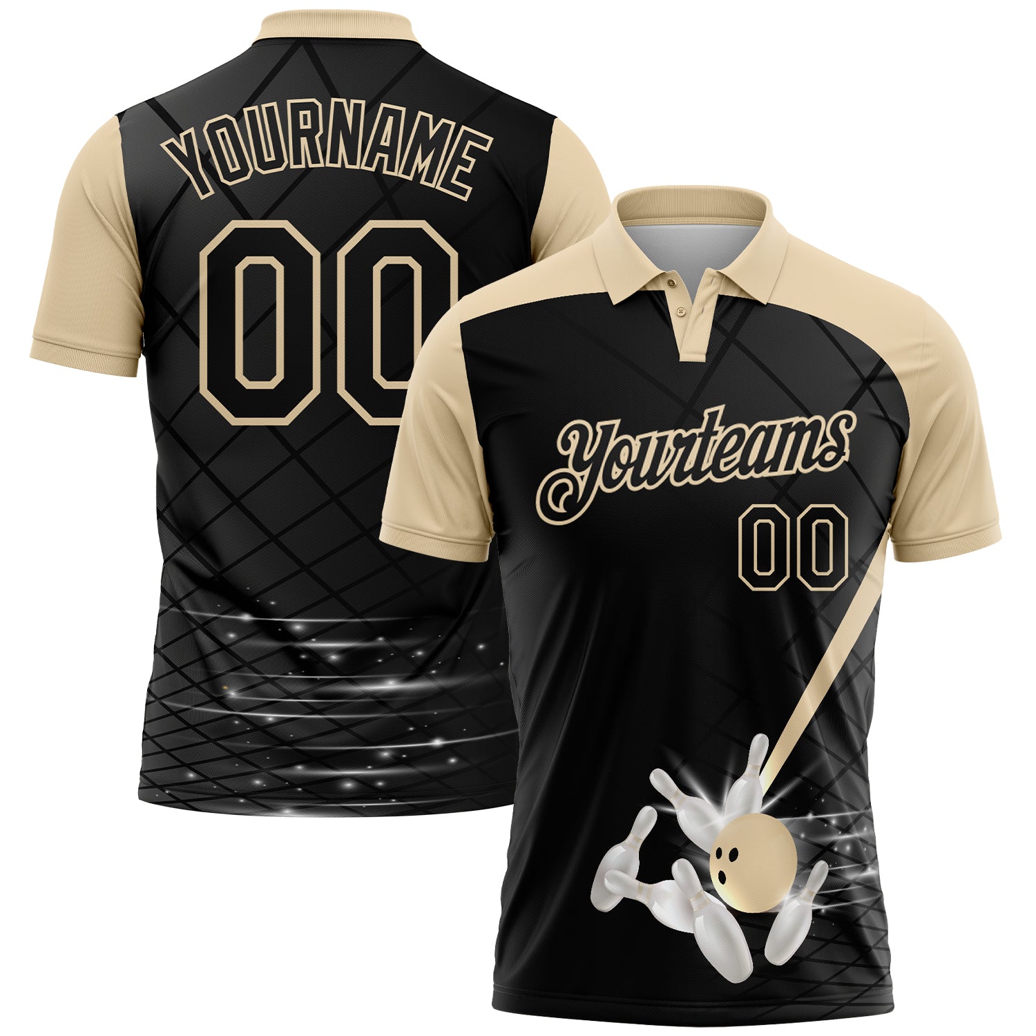 FansIdea Custom Black-City Cream Bowling Geometric Grid Performance Polo Shirt - $19.99 at Proof Eyewear