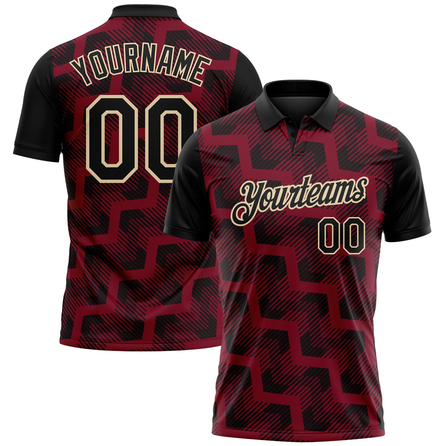 FansIdea Custom Black Crimson-Cream Geometric Block Diagonal Line Hatching Performance Polo Shirt - $19.99 at Proof Eyewear
