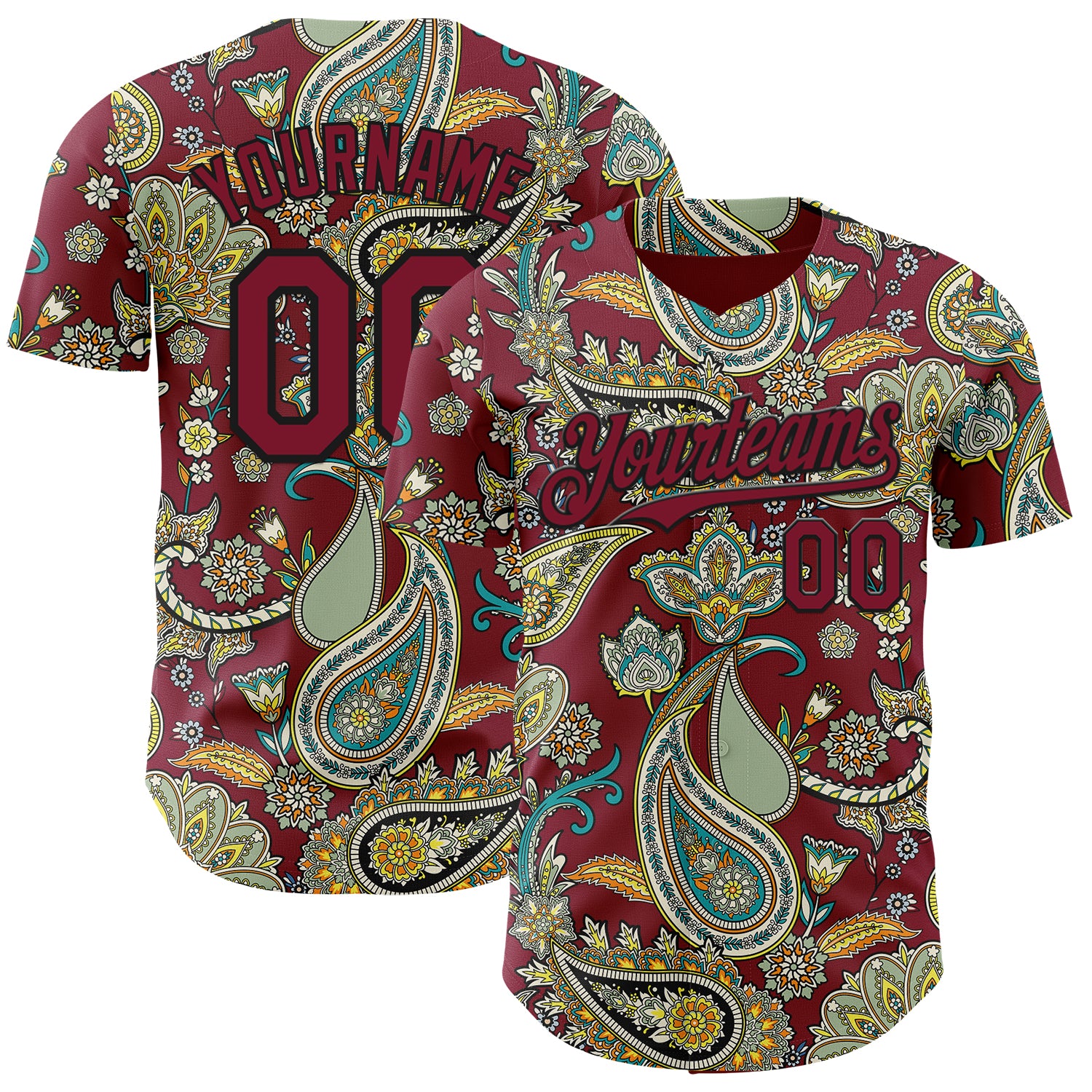 FansIdea Custom Crimson Black Rave Party Ethnic Paisley Bandana Authentic Baseball Jersey - $29.99 at Proof Eyewear