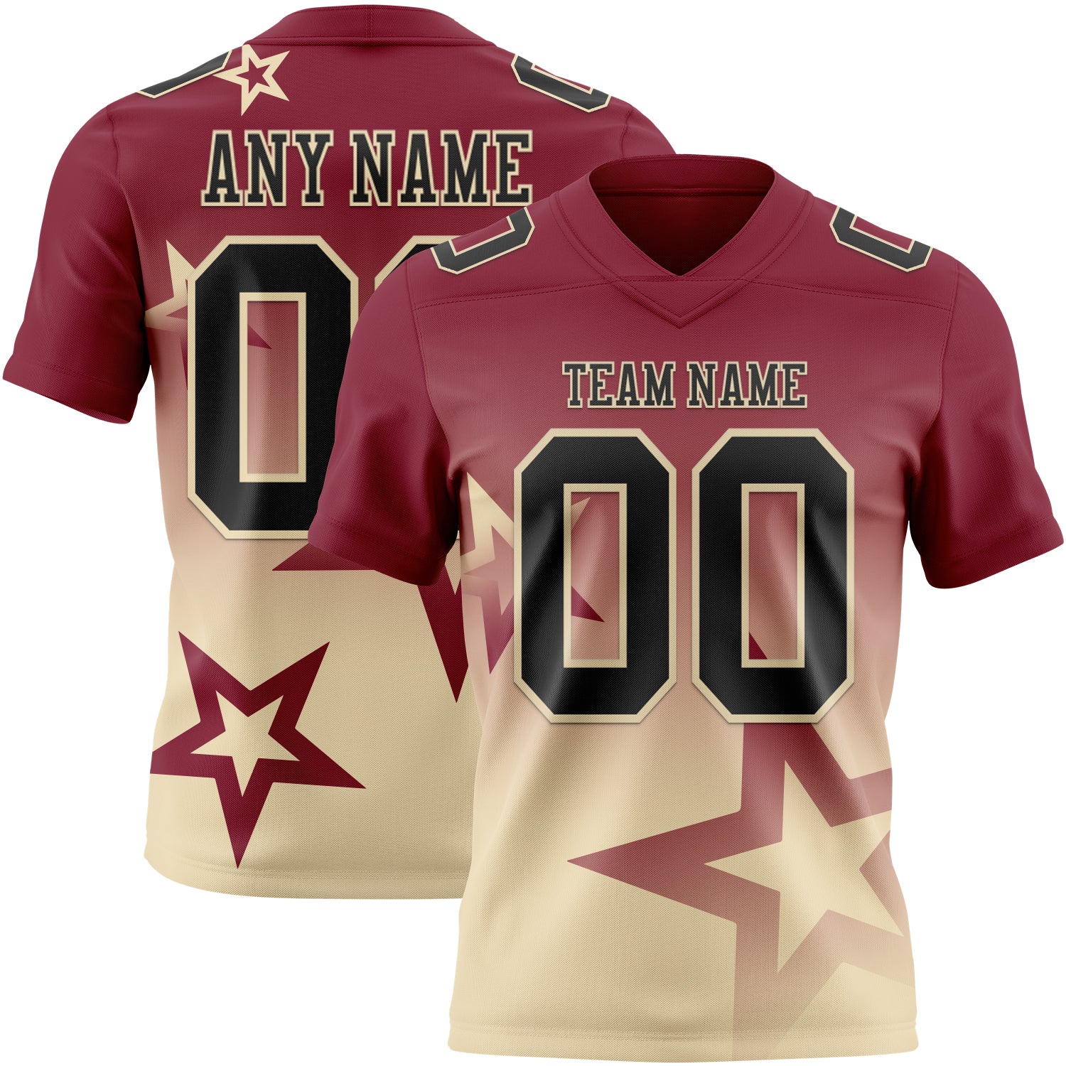 FansIdea Custom Crimson Black-Cream Authentic Gradient Style Twinkle Star Football Jersey - $19.99 at Proof Eyewear