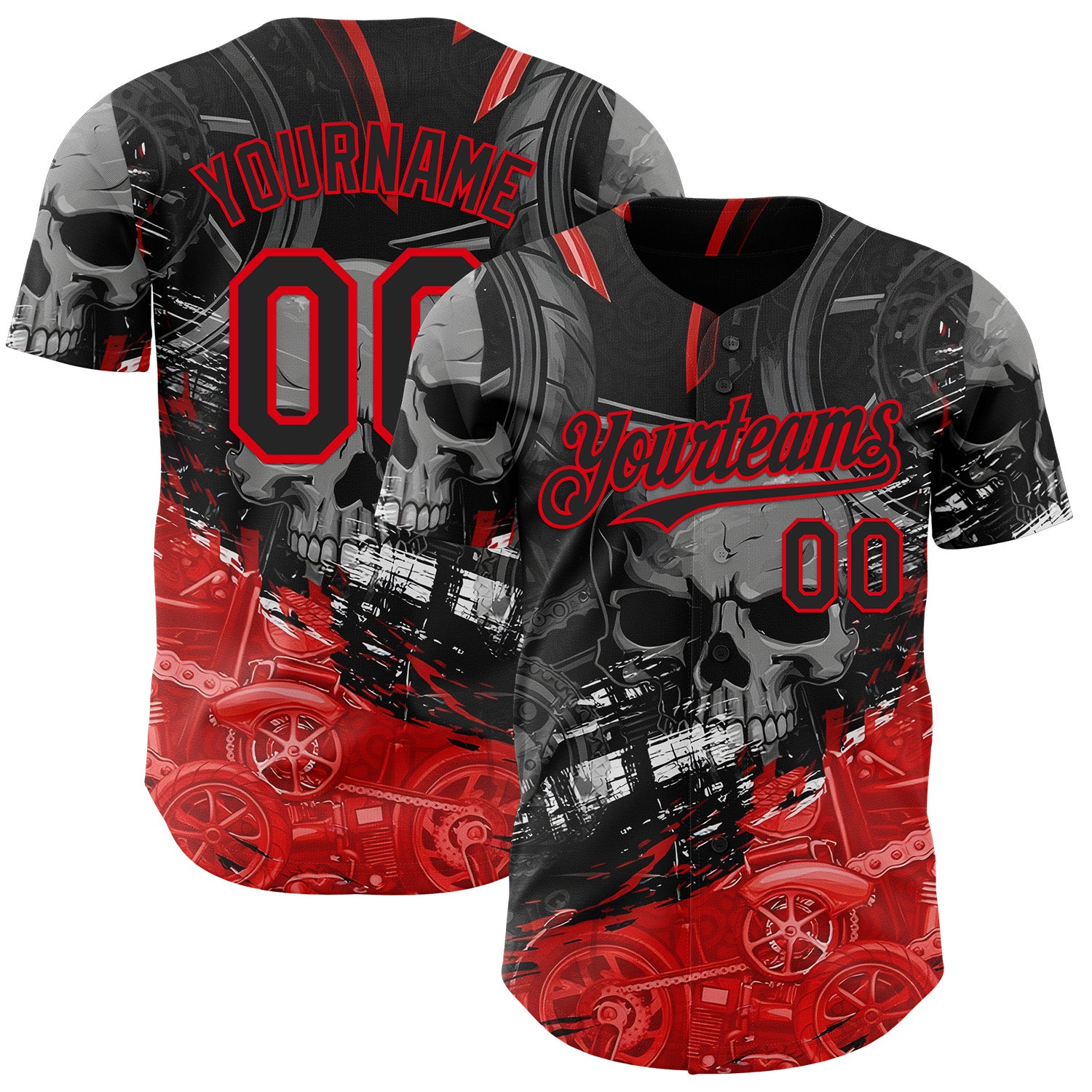FansIdea Custom Black-Fire Red 3D Pattern Design Motorcycle Motocross Skull Authentic Baseball Jersey - $29.99 at Proof Eyewear