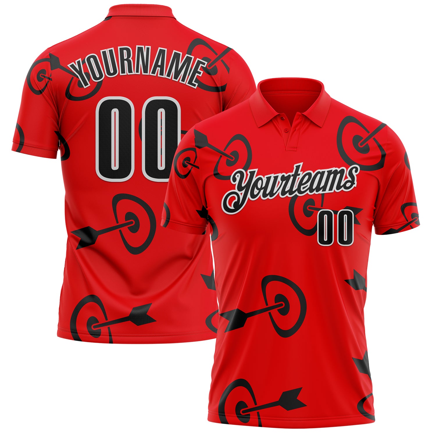 FansIdea Custom Fire Red Black-White Archery Target Bullseye Performance Polo Shirt - $19.99 at Proof Eyewear