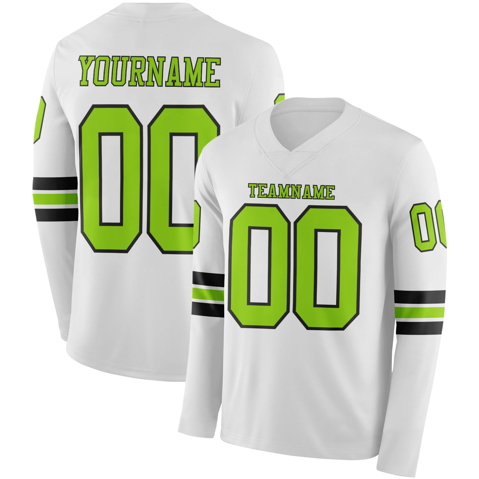 FansIdea Custom White Neon Green-Black Long Sleeve Authentic Football Jersey - $24.99 at Proof Eyewear