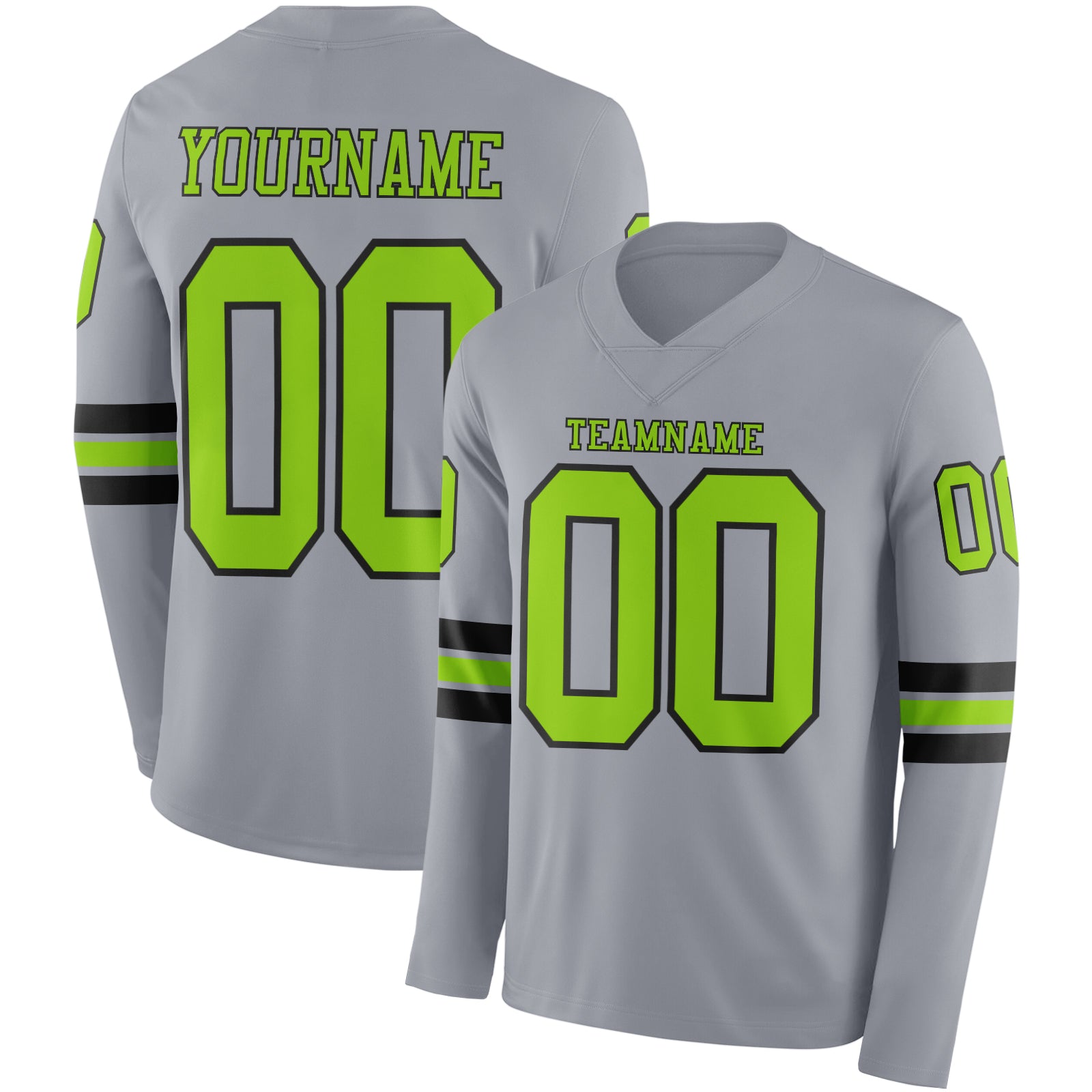 FansIdea Custom Gray Neon Green-Black Long Sleeve Authentic Football Jersey - $24.99 at Proof Eyewear