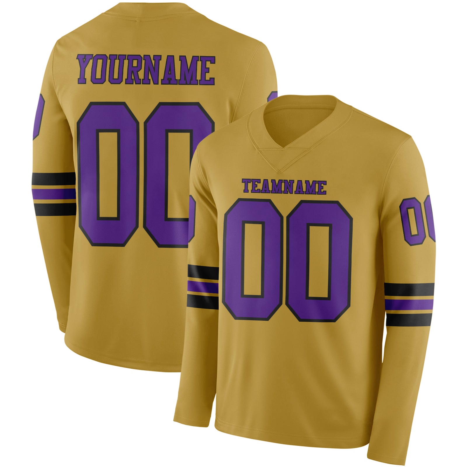 FansIdea Custom Old Gold Purple-Black Long Sleeve Authentic Football Jersey - $24.99 at Proof Eyewear