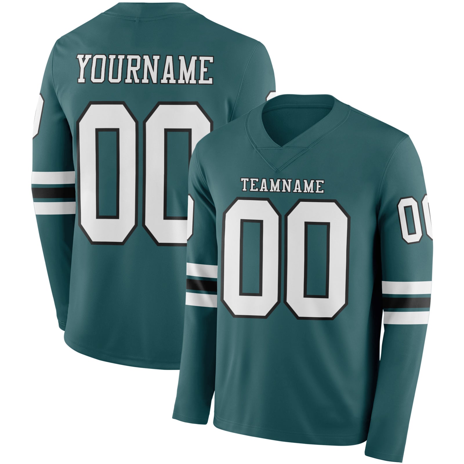 FansIdea Custom Midnight Green White-Black Long Sleeve Authentic Football Jersey - $24.99 at Proof Eyewear