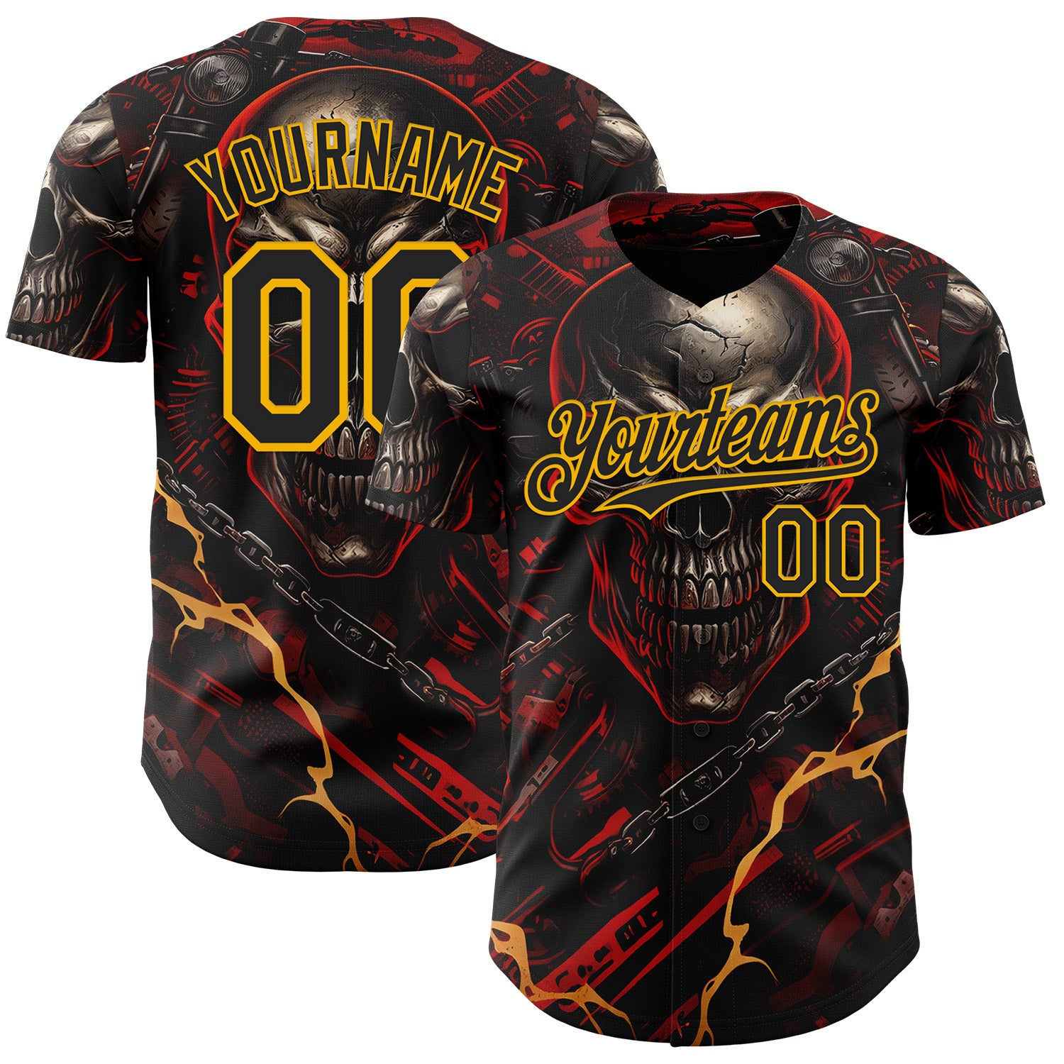 FansIdea Custom Black Red-Gold 3D Pattern Design Motorcycle Motocross Skull Authentic Baseball Jersey - $29.99 at Proof Eyewear