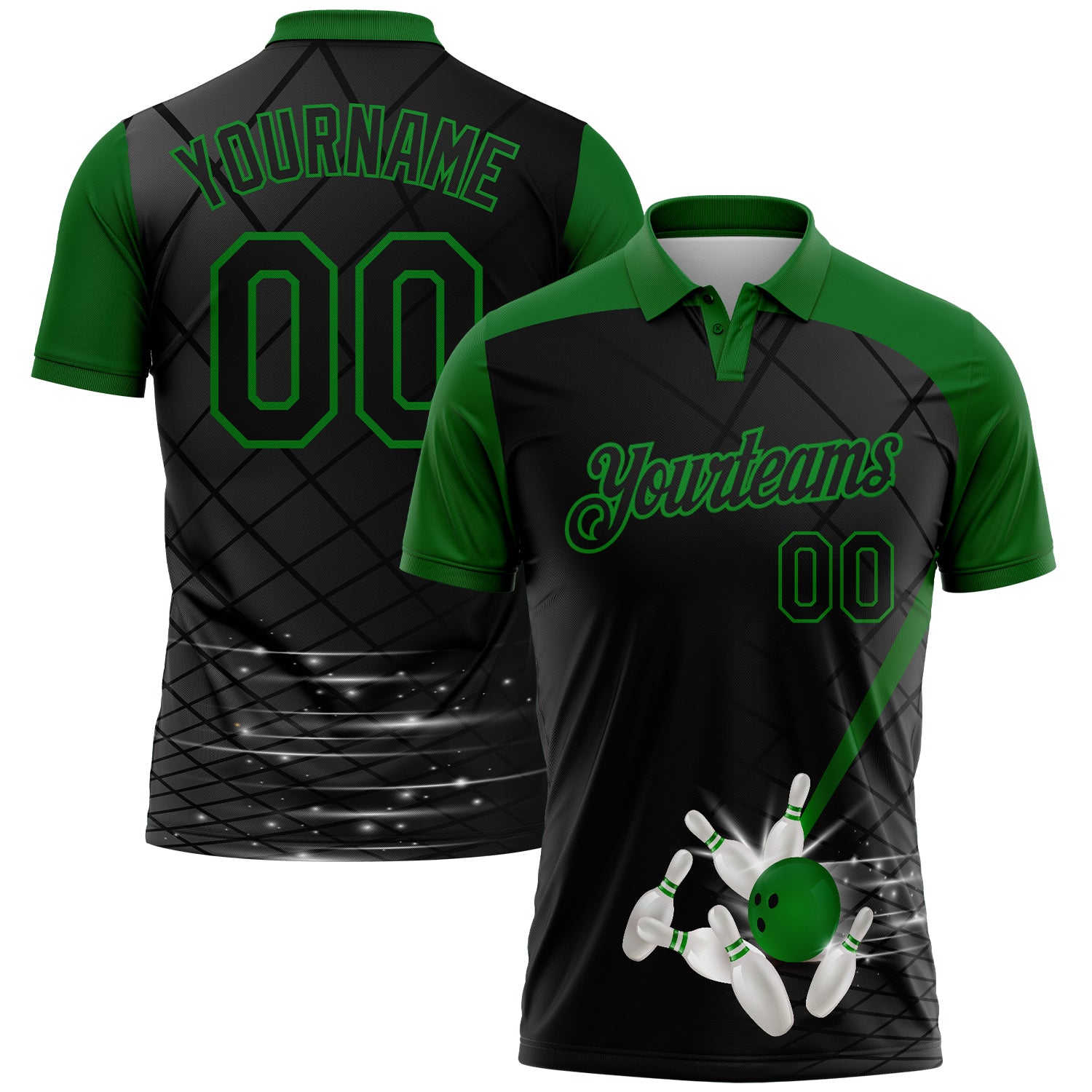 FansIdea Custom Black-Grass Green Bowling Geometric Grid Performance Polo Shirt - $19.99 at Proof Eyewear