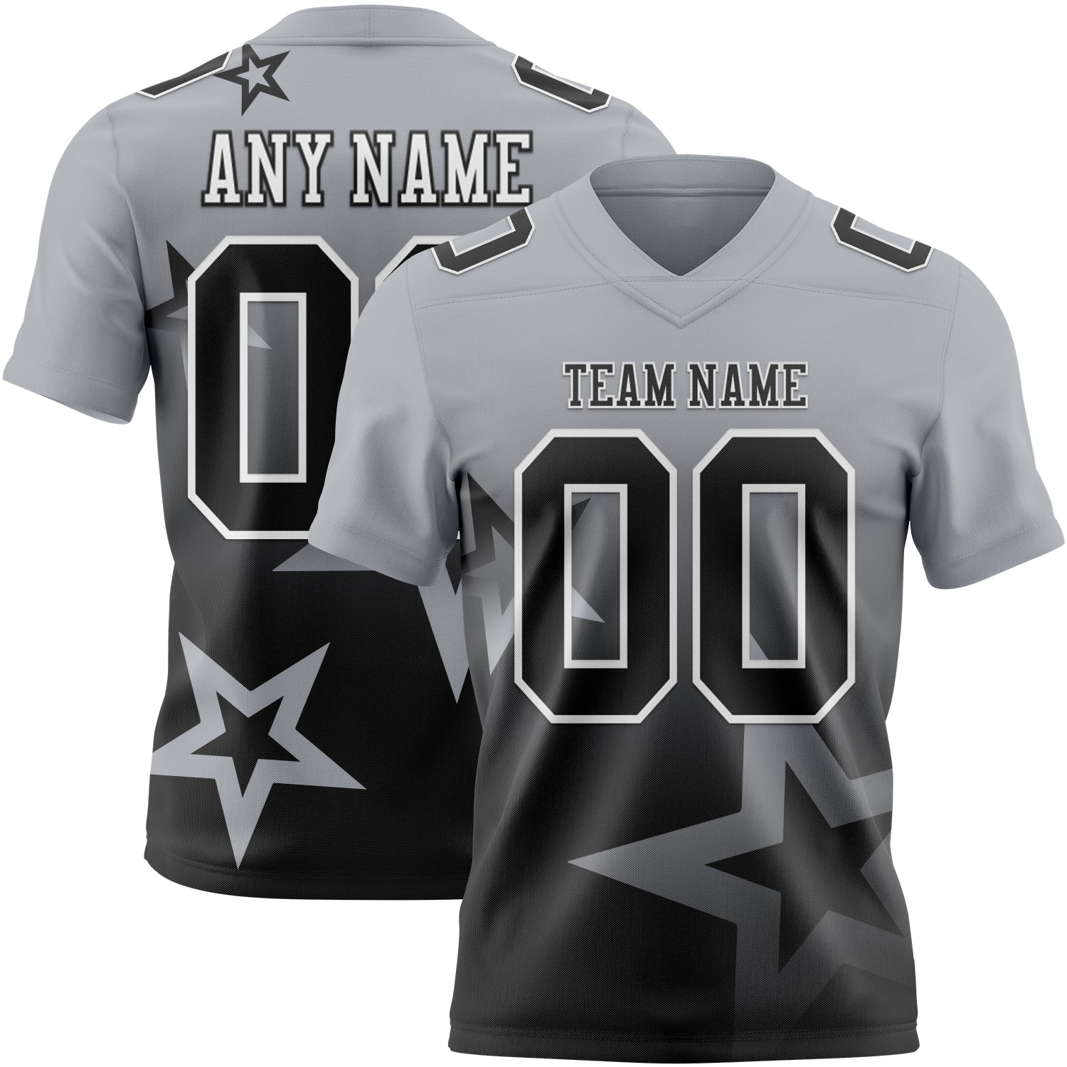 FansIdea Custom Gray Black-White Authentic Gradient Style Twinkle Star Football Jersey - $19.99 at Proof Eyewear