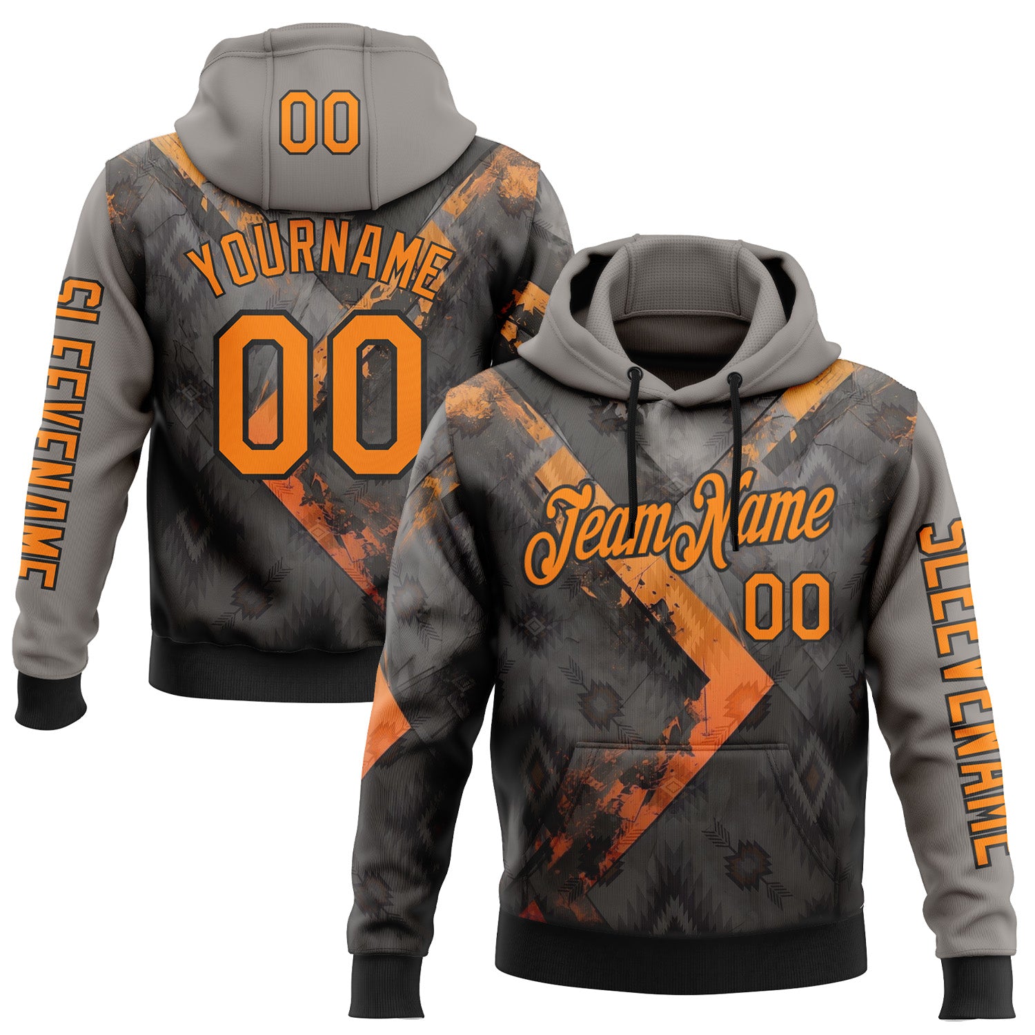 FansIdea Custom Gray Bay Orange-Black 3D Pattern Design Ethnic Tribal Sportswear Pullover Sweatshirt Hoodie - $32.99 at Proof Eyewear