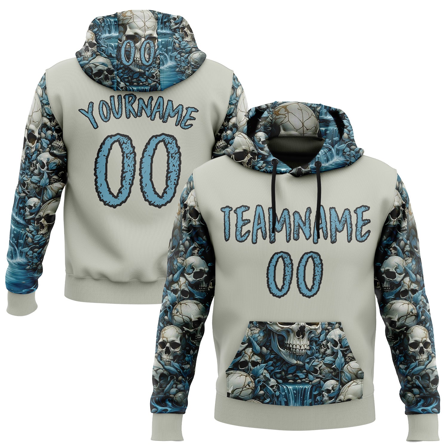 FansIdea Custom Gray Shadow Blue-Black 3D Skull Floral Sports Pullover Sweatshirt Hoodie - $32.99 at Proof Eyewear