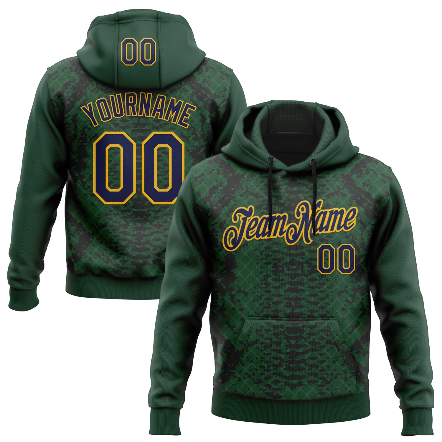 FansIdea Custom Stitched Green Navy Black-Gold 3D Pattern Design Snake Skin Print Sportswear Pullover Sweatshirt Hoodie - $32.99 at Proof Eyewear