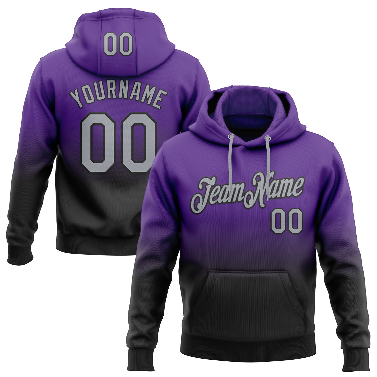 FansIdea Custom Stitched Purple Gray-Black Fade Fashion Sports Pullover Sweatshirt Hoodie - $29.99 at Proof Eyewear