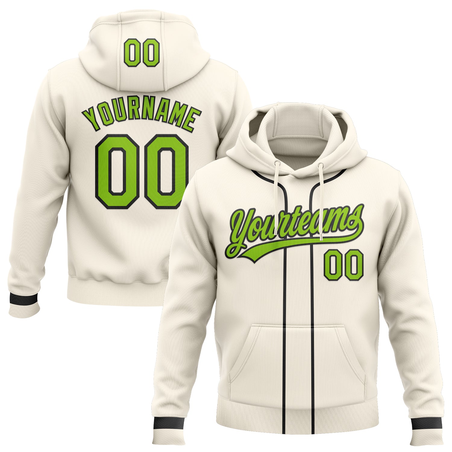 FansIdea Custom Stitched Cream Neon Green-Black Baseball Pullover Sweatshirt Hoodie - $29.99 at Proof Eyewear