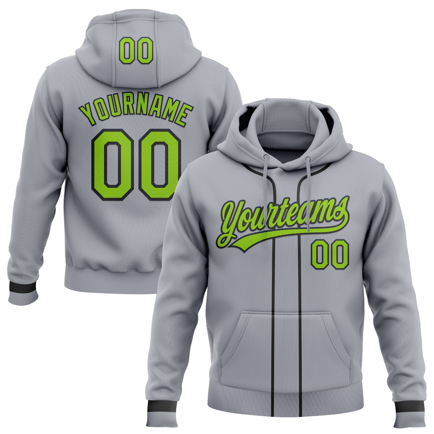 FansIdea Custom Stitched Gray Neon Green-Black Baseball Pullover Sweatshirt Hoodie - $29.99 at Proof Eyewear