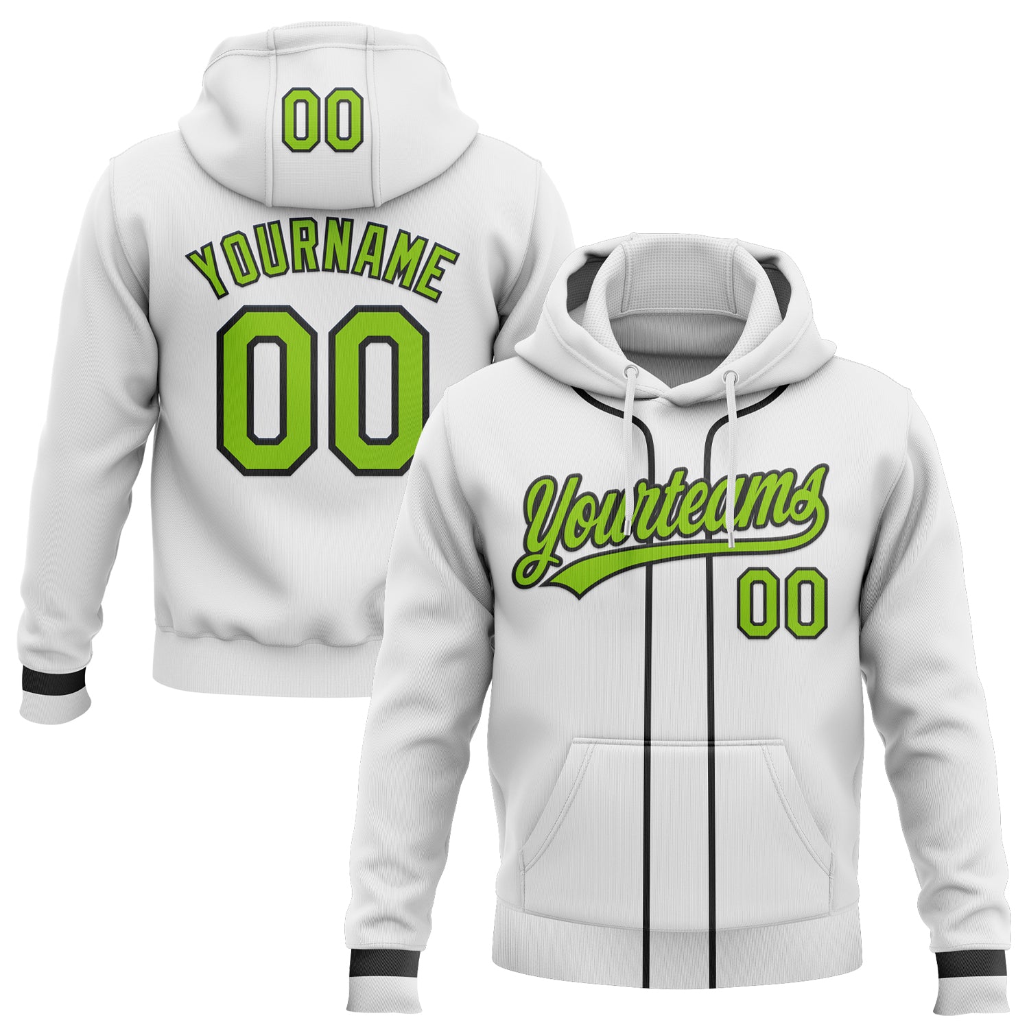 FansIdea Custom Stitched White Neon Green-Black Baseball Pullover Sweatshirt Hoodie - $29.99 at Proof Eyewear