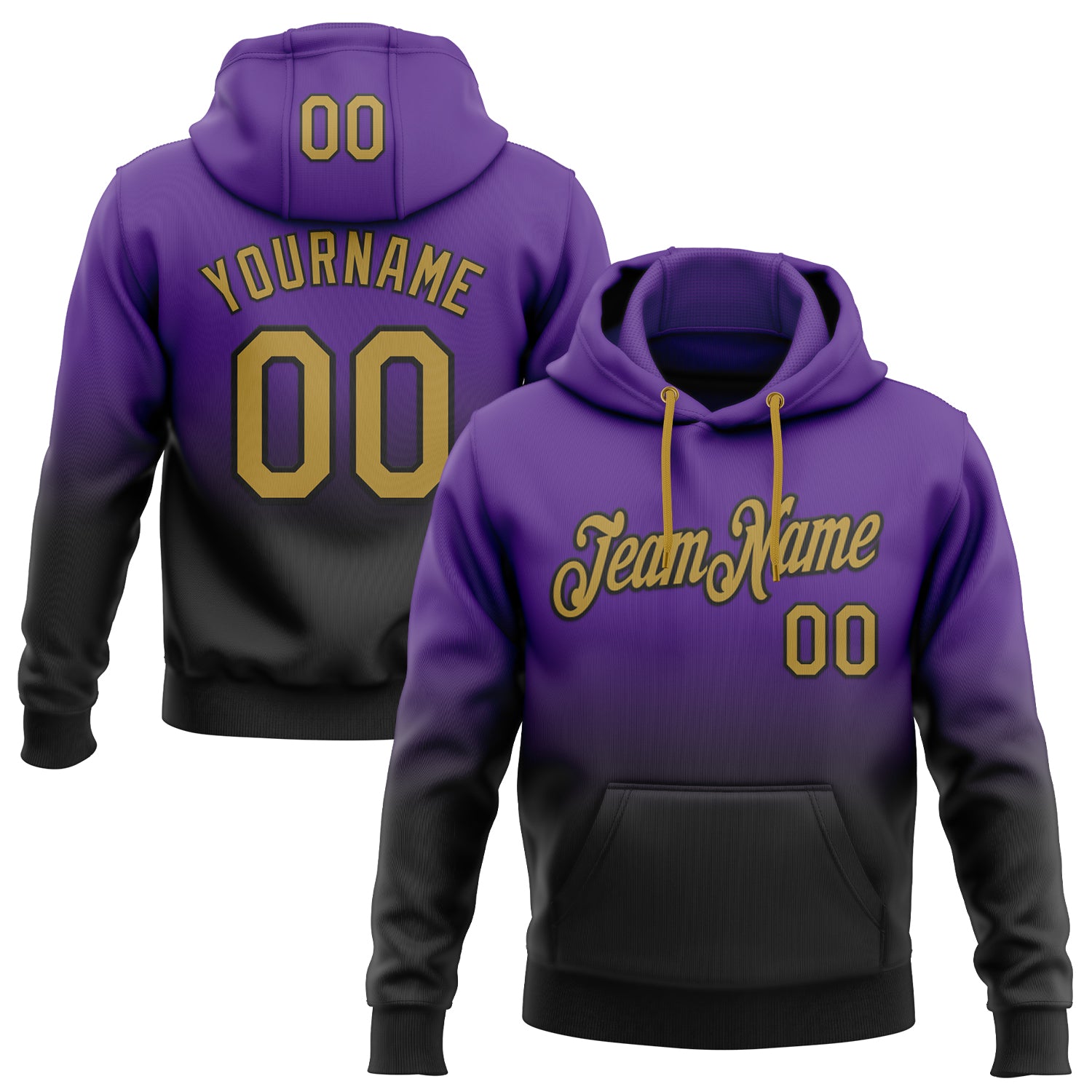 FansIdea Custom Stitched Purple Old Gold-Black Fade Fashion Sports Pullover Sweatshirt Hoodie - $29.99 at Proof Eyewear
