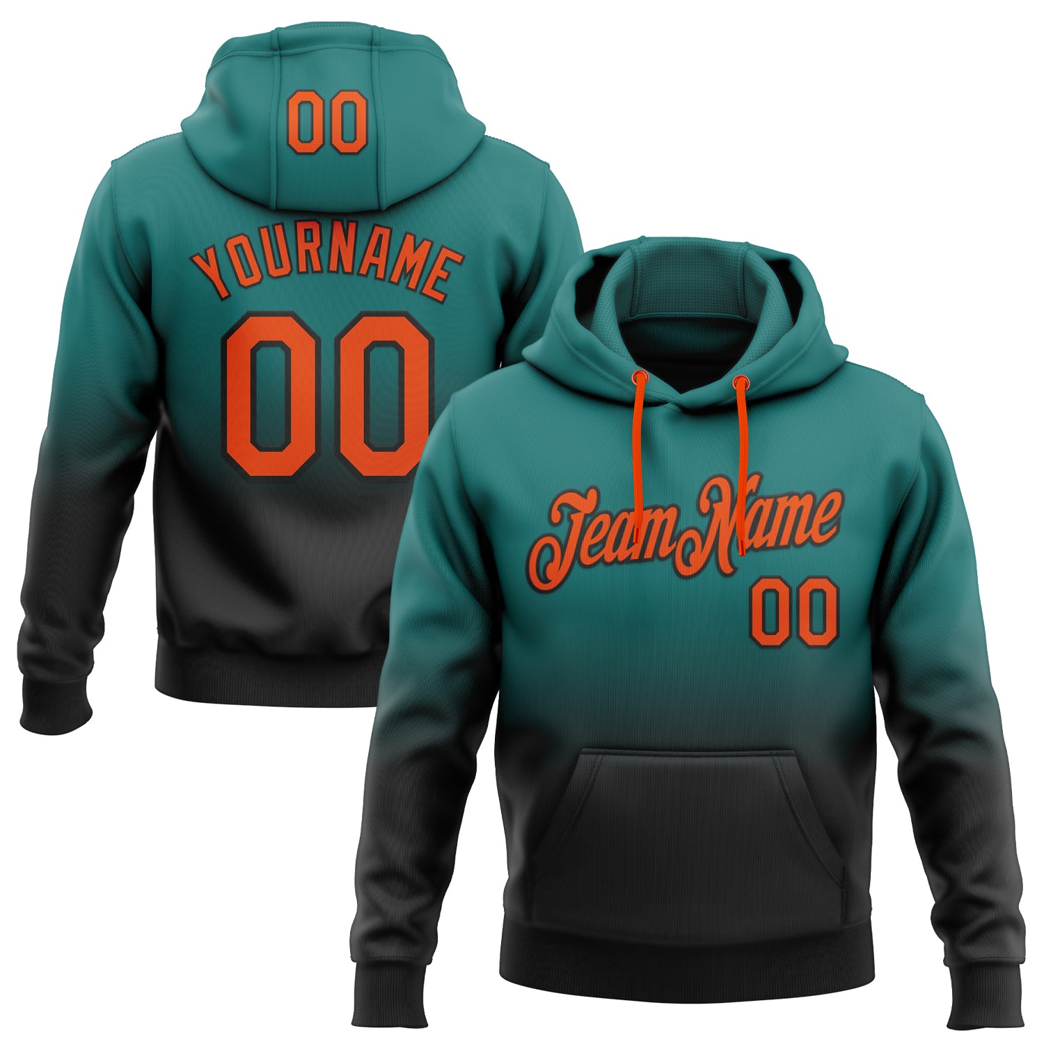 FansIdea Custom Stitched Teal Orange-Black Fade Fashion Sports Pullover Sweatshirt Hoodie - $29.99 at Proof Eyewear