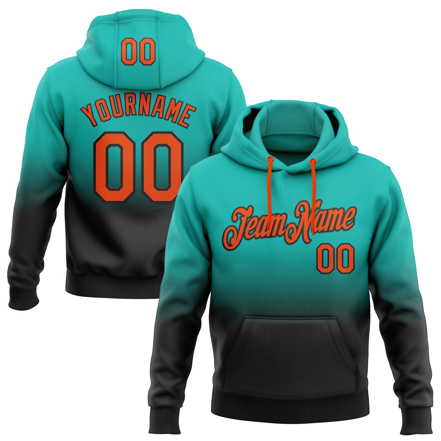 FansIdea Custom Stitched Aqua Orange-Black Fade Fashion Sports Pullover Sweatshirt Hoodie - $29.99 at Proof Eyewear