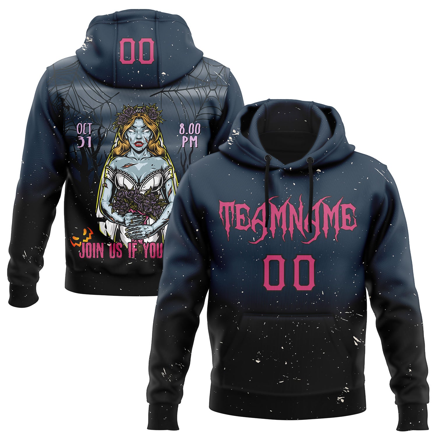 FansIdea Custom Black Pink 3D Halloween Zombie Horror Night Trick Treat Party Costume Ideas Sports Pullover Sweatshirt Hoodie - $32.99 at Proof Eyewear
