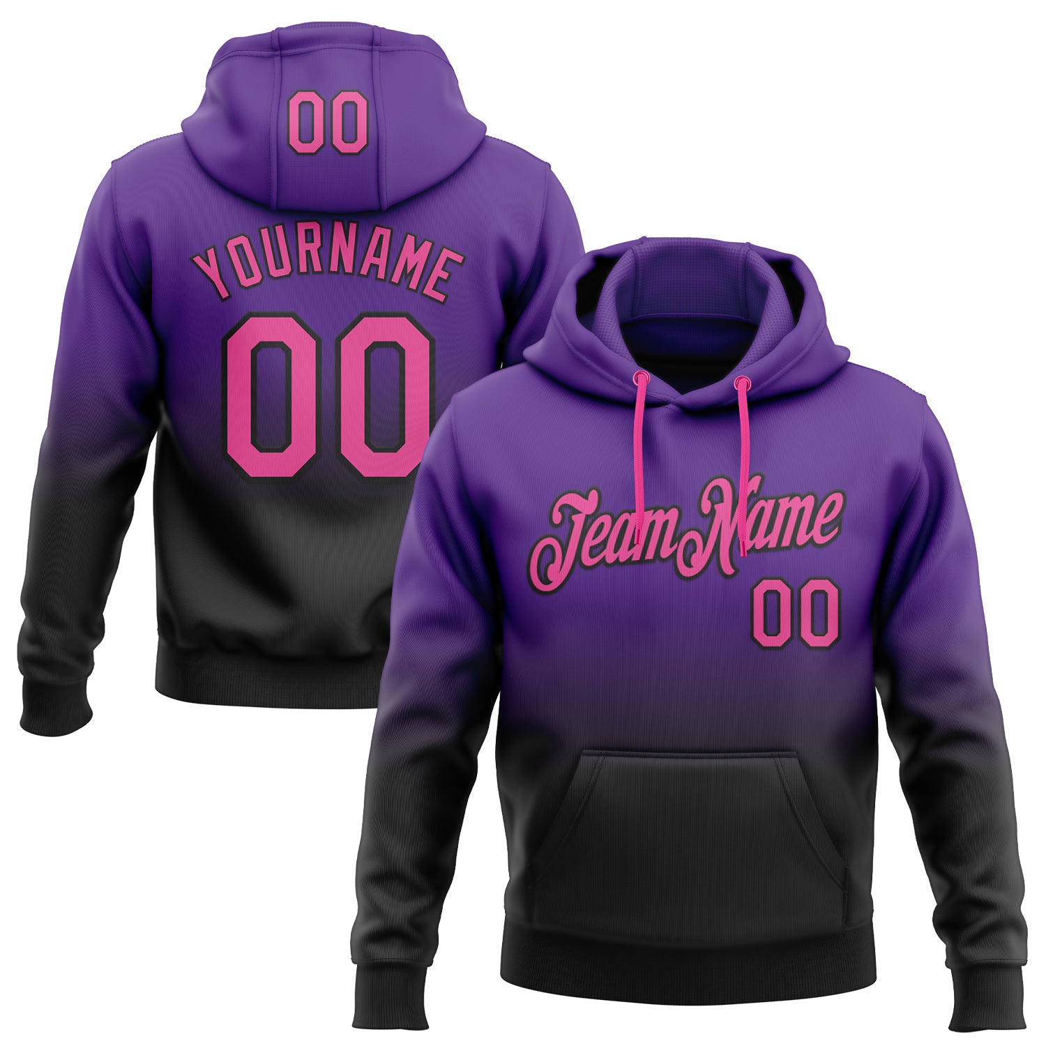 FansIdea Custom Stitched Purple Pink-Black Fade Fashion Sports Pullover Sweatshirt Hoodie - $29.99 at Proof Eyewear