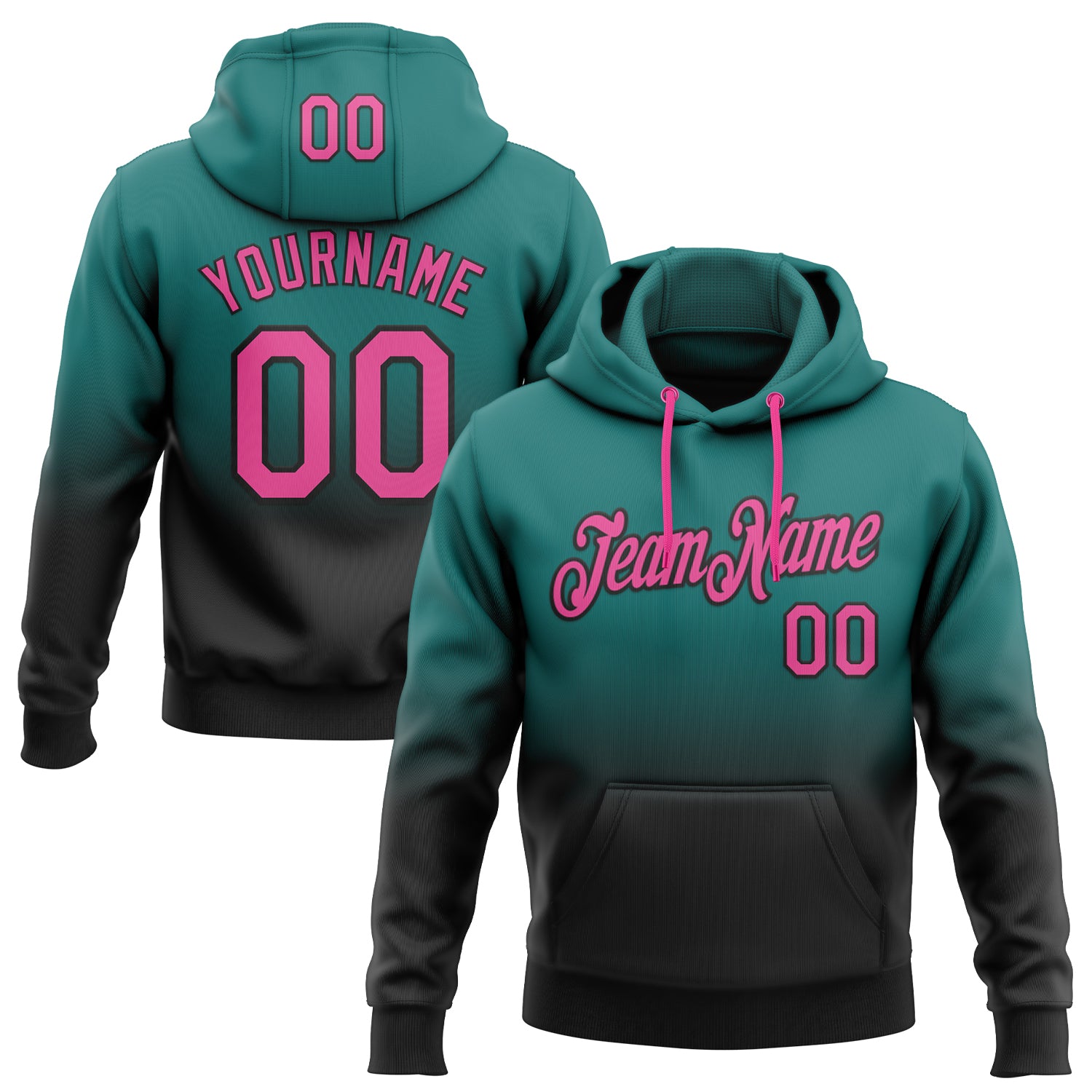FansIdea Custom Stitched Teal Pink-Black Fade Fashion Sports Pullover Sweatshirt Hoodie - $29.99 at Proof Eyewear