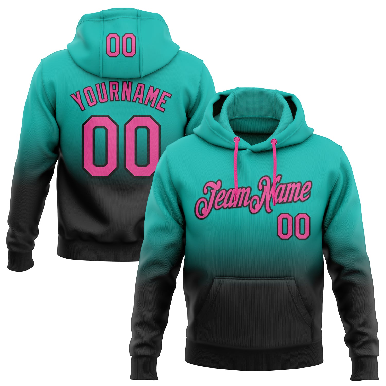 FansIdea Custom Stitched Aqua Pink-Black Fade Fashion Sports Pullover Sweatshirt Hoodie - $29.99 at Proof Eyewear