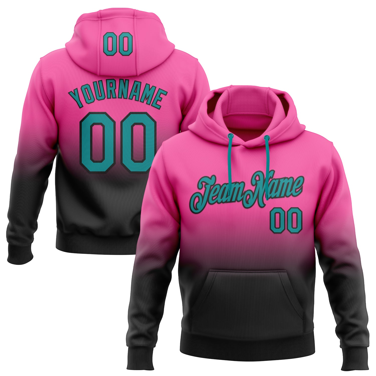 FansIdea Custom Stitched Pink Teal-Black Fade Fashion Sports Pullover Sweatshirt Hoodie - $29.99 at Proof Eyewear