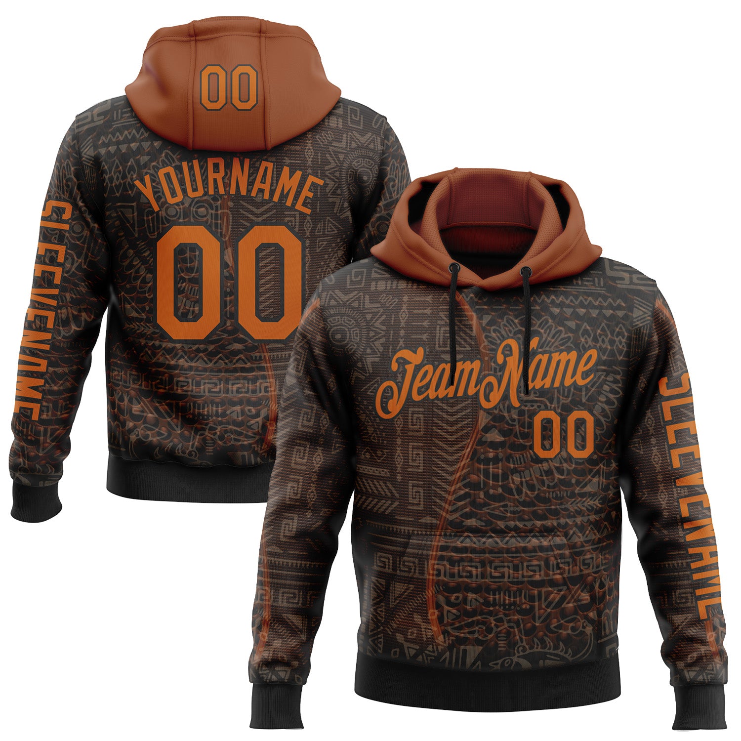 FansIdea Custom Black Texas Orange 3D Pattern Design Ethnic Tribal Sportswear Pullover Sweatshirt Hoodie - $32.99 at Proof Eyewear