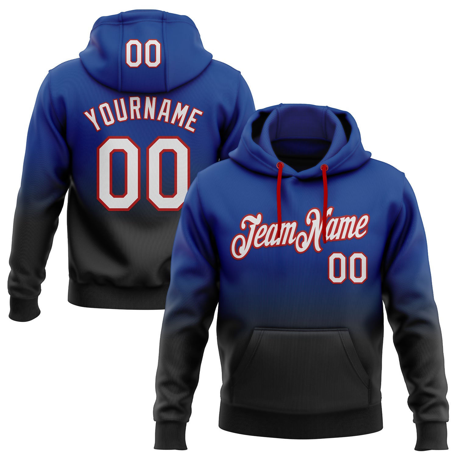 FansIdea Custom Stitched Royal White Black-Red Fade Fashion Sports Pullover Sweatshirt Hoodie - $29.99 at Proof Eyewear