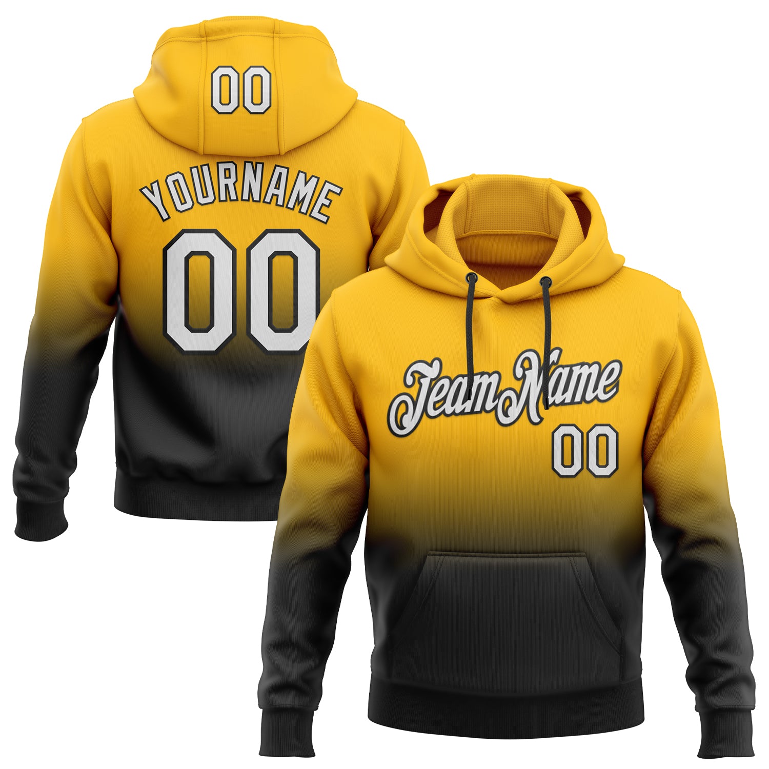 FansIdea Custom Stitched Gold White-Black Fade Fashion Sports Pullover Sweatshirt Hoodie - $29.99 at Proof Eyewear