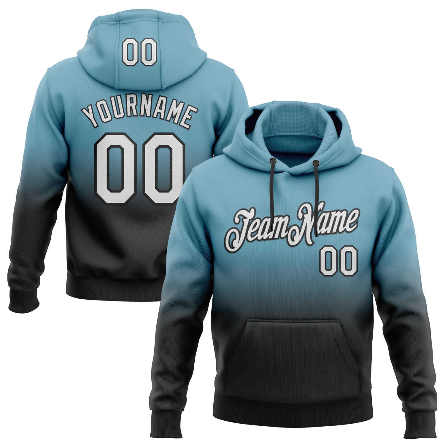 FansIdea Custom Stitched Shadow Blue White-Black Fade Fashion Sports Pullover Sweatshirt Hoodie - $29.99 at Proof Eyewear