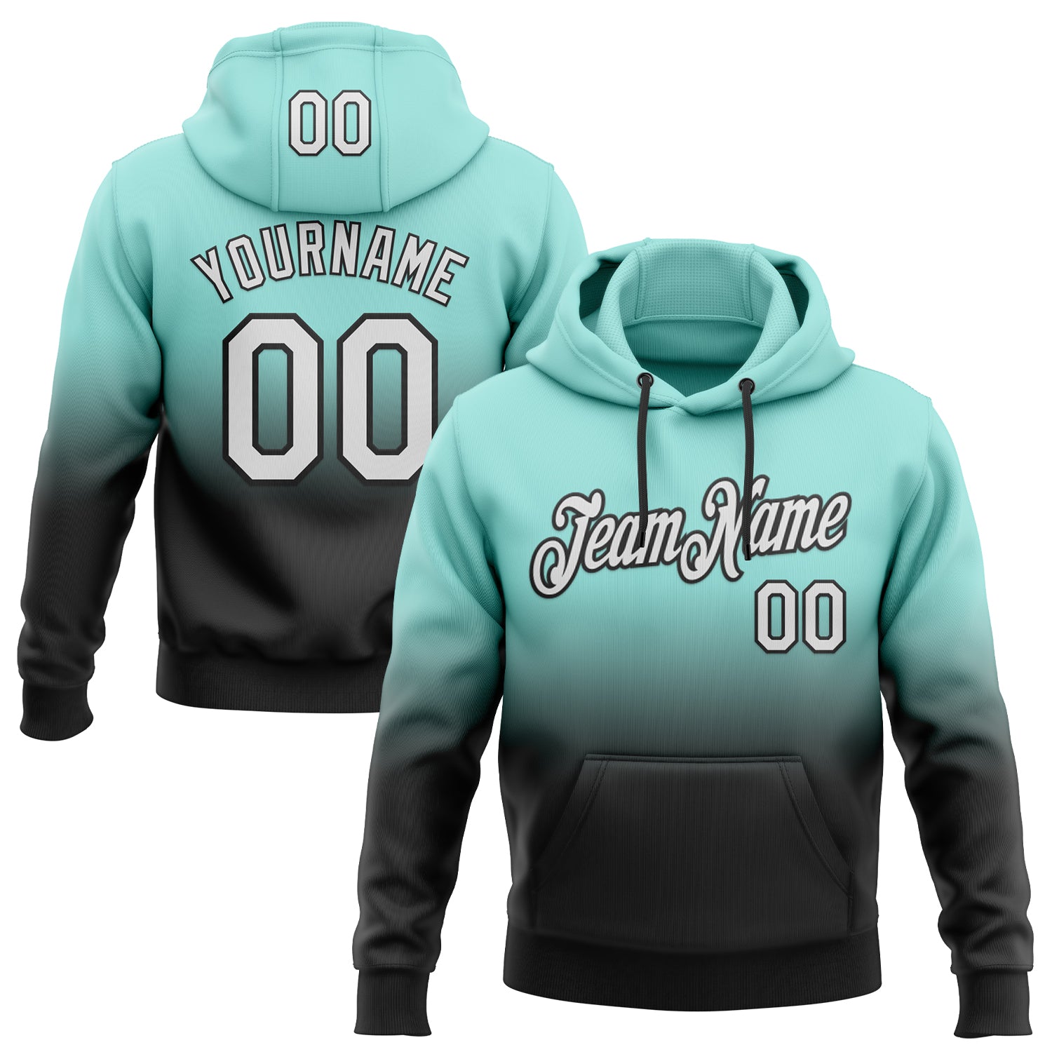 FansIdea Custom Stitched Ice Blue White-Black Fade Fashion Sports Pullover Sweatshirt Hoodie - $29.99 at Proof Eyewear