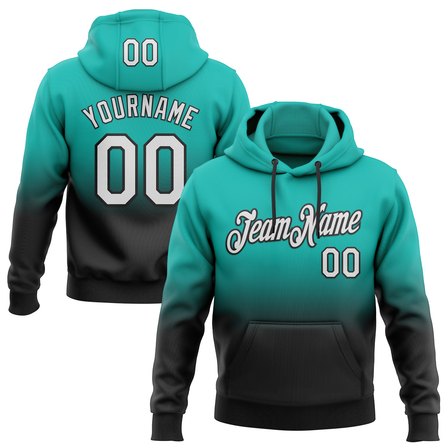 FansIdea Custom Stitched Aqua White-Black Fade Fashion Sports Pullover Sweatshirt Hoodie - $29.99 at Proof Eyewear