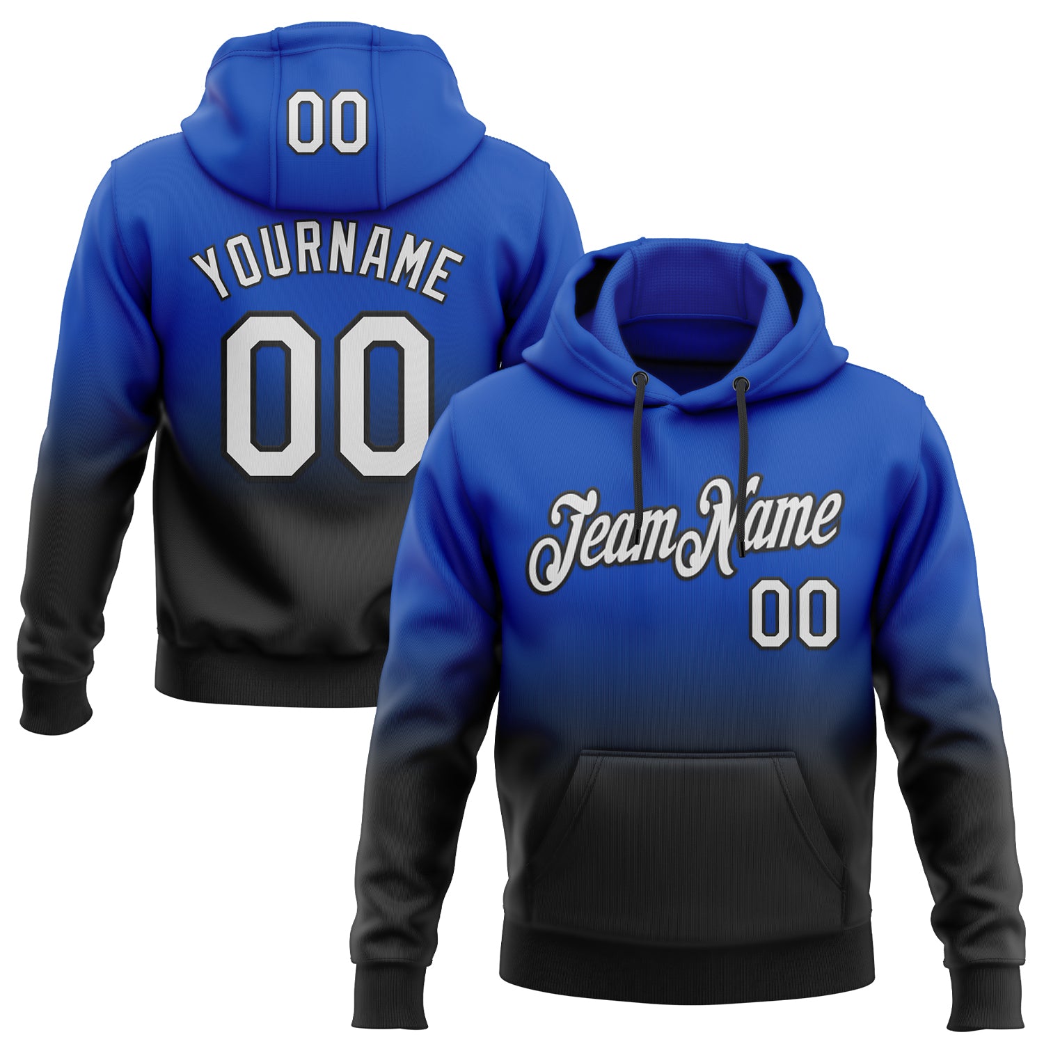 FansIdea Custom Stitched Thunder Blue White-Black Fade Fashion Sports Pullover Sweatshirt Hoodie - $29.99 at Proof Eyewear