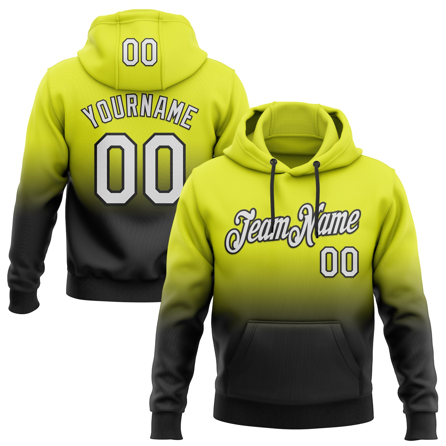 FansIdea Custom Stitched Neon Yellow White-Black Fade Fashion Sports Pullover Sweatshirt Hoodie - $29.99 at Proof Eyewear