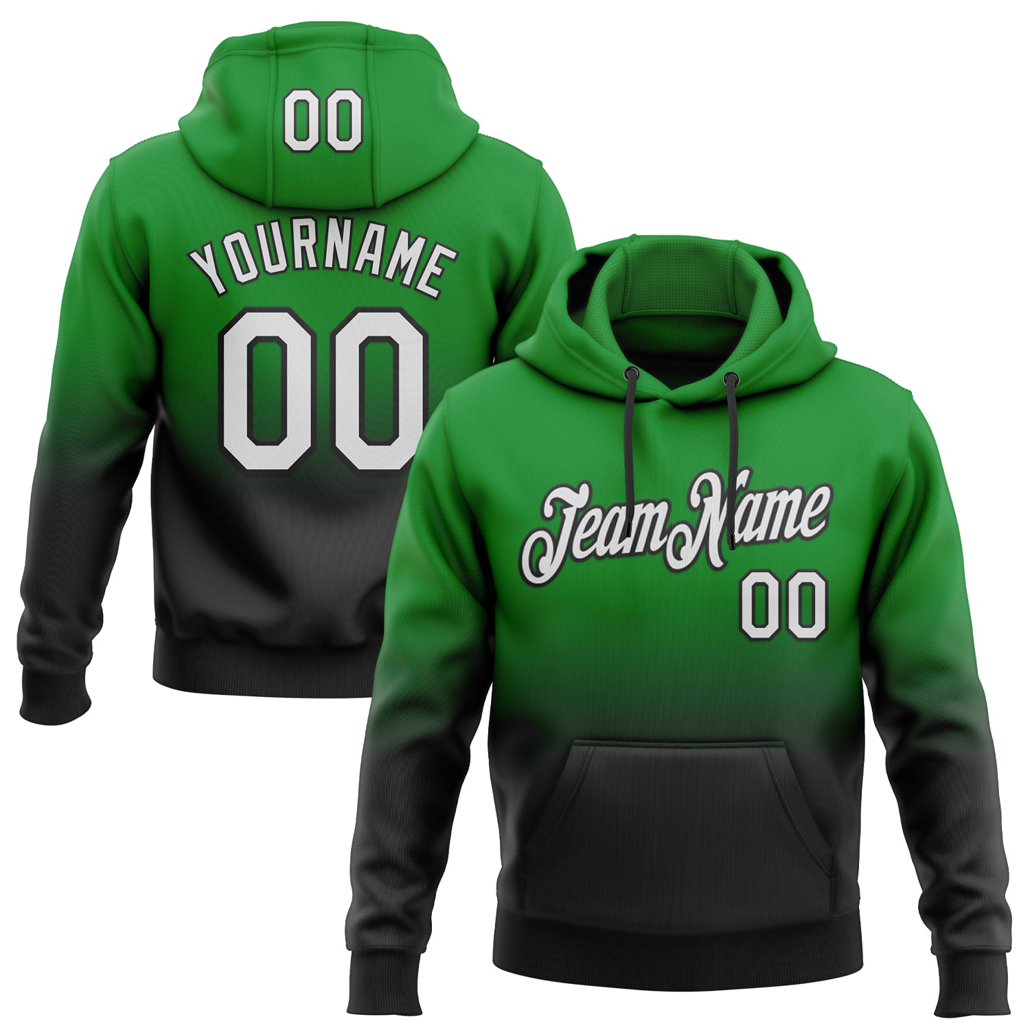 FansIdea Custom Stitched Grass Green White-Black Fade Fashion Sports Pullover Sweatshirt Hoodie - $29.99 at Proof Eyewear