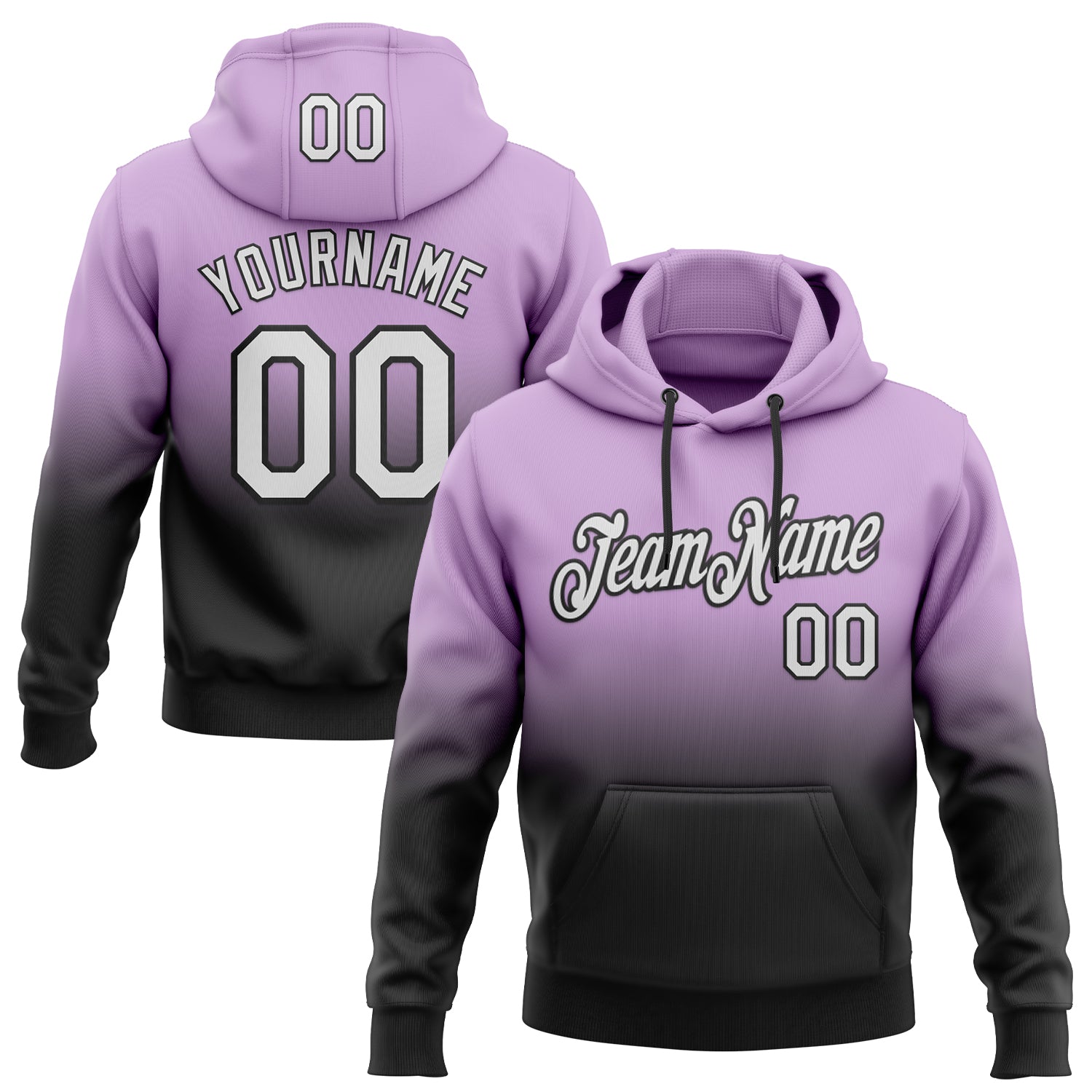 FansIdea Custom Stitched Light Purple White-Black Fade Fashion Sports Pullover Sweatshirt Hoodie - $29.99 at Proof Eyewear