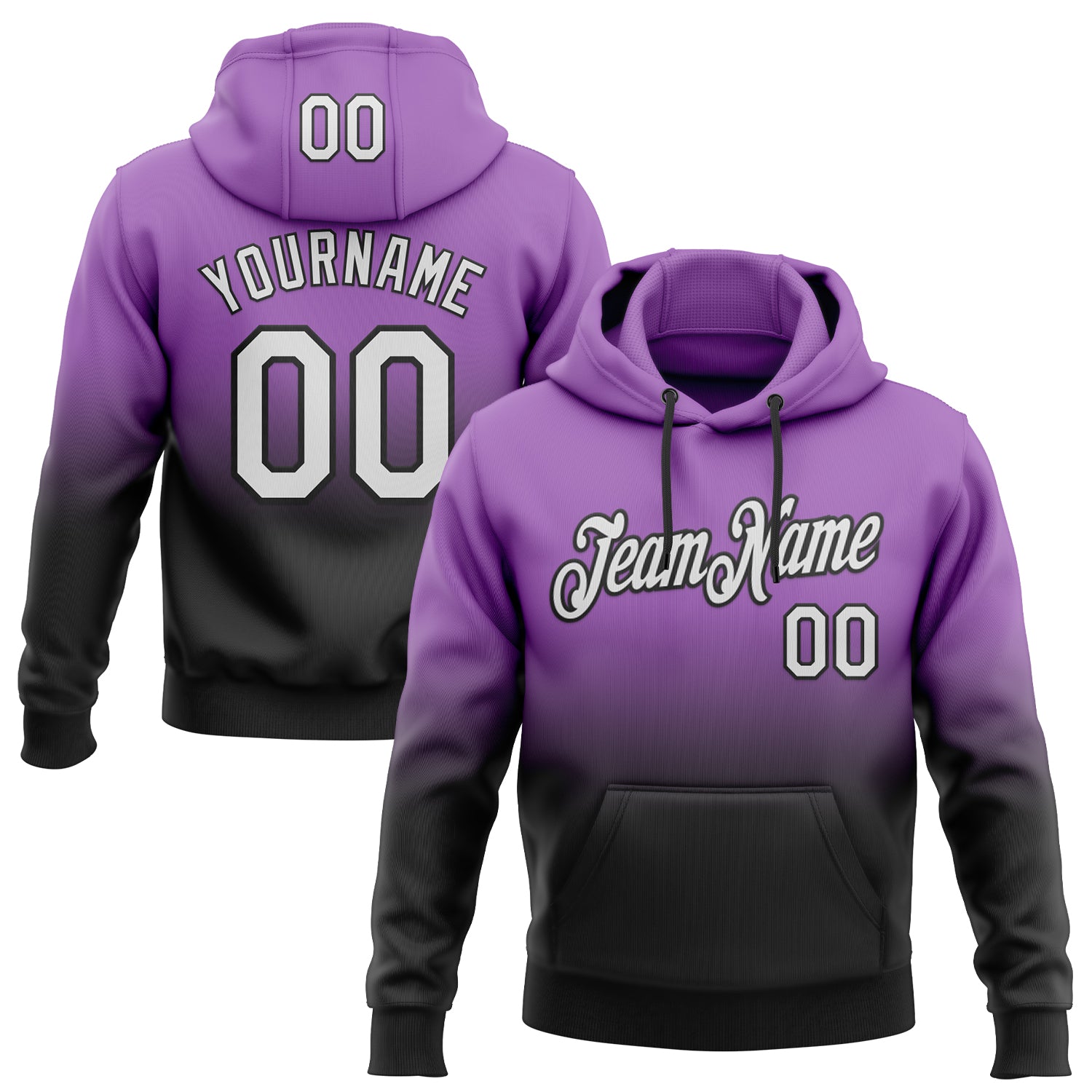 FansIdea Custom Stitched Medium Purple White-Black Fade Fashion Sports Pullover Sweatshirt Hoodie - $29.99 at Proof Eyewear