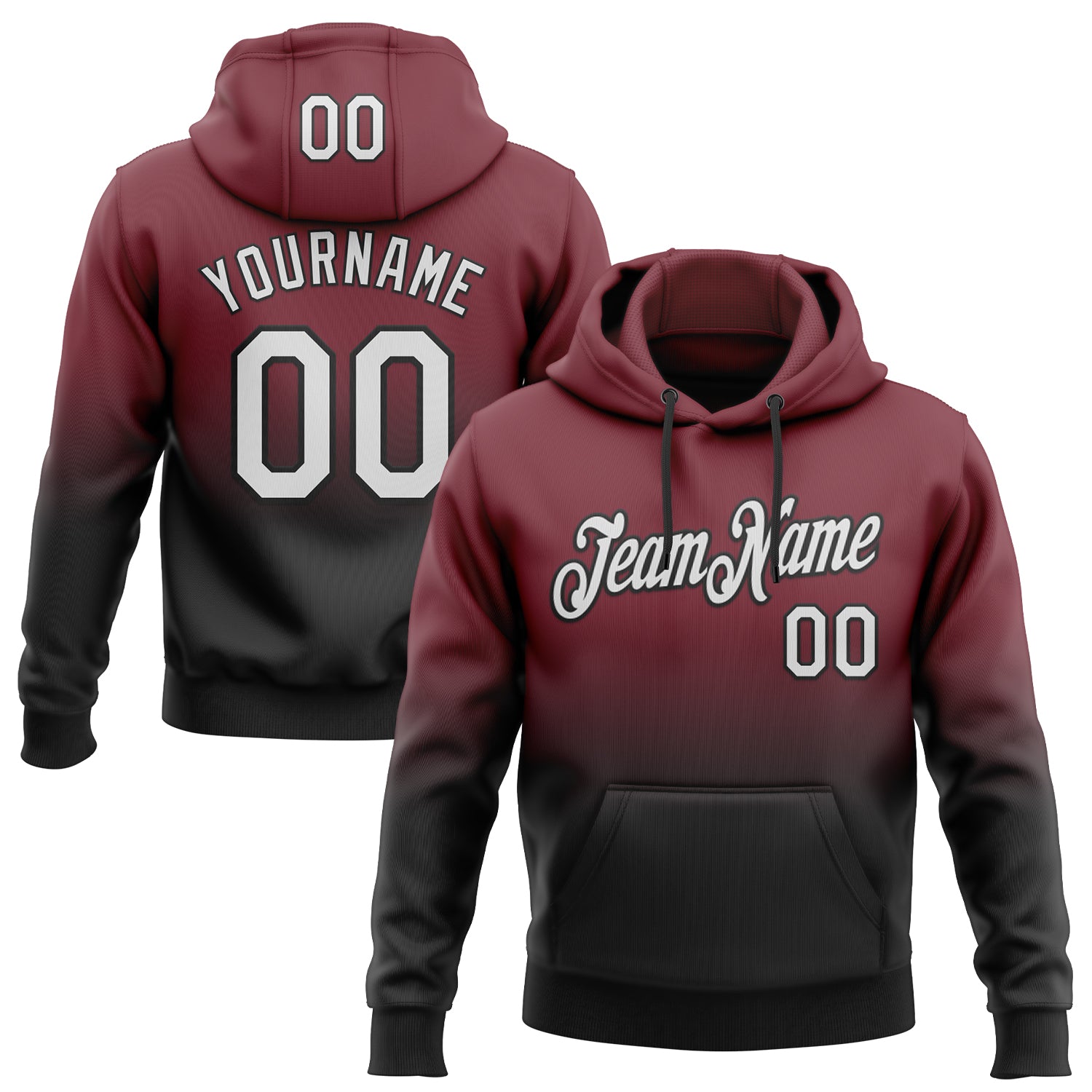 FansIdea Custom Stitched Burgundy White-Black Fade Fashion Sports Pullover Sweatshirt Hoodie - $29.99 at Proof Eyewear