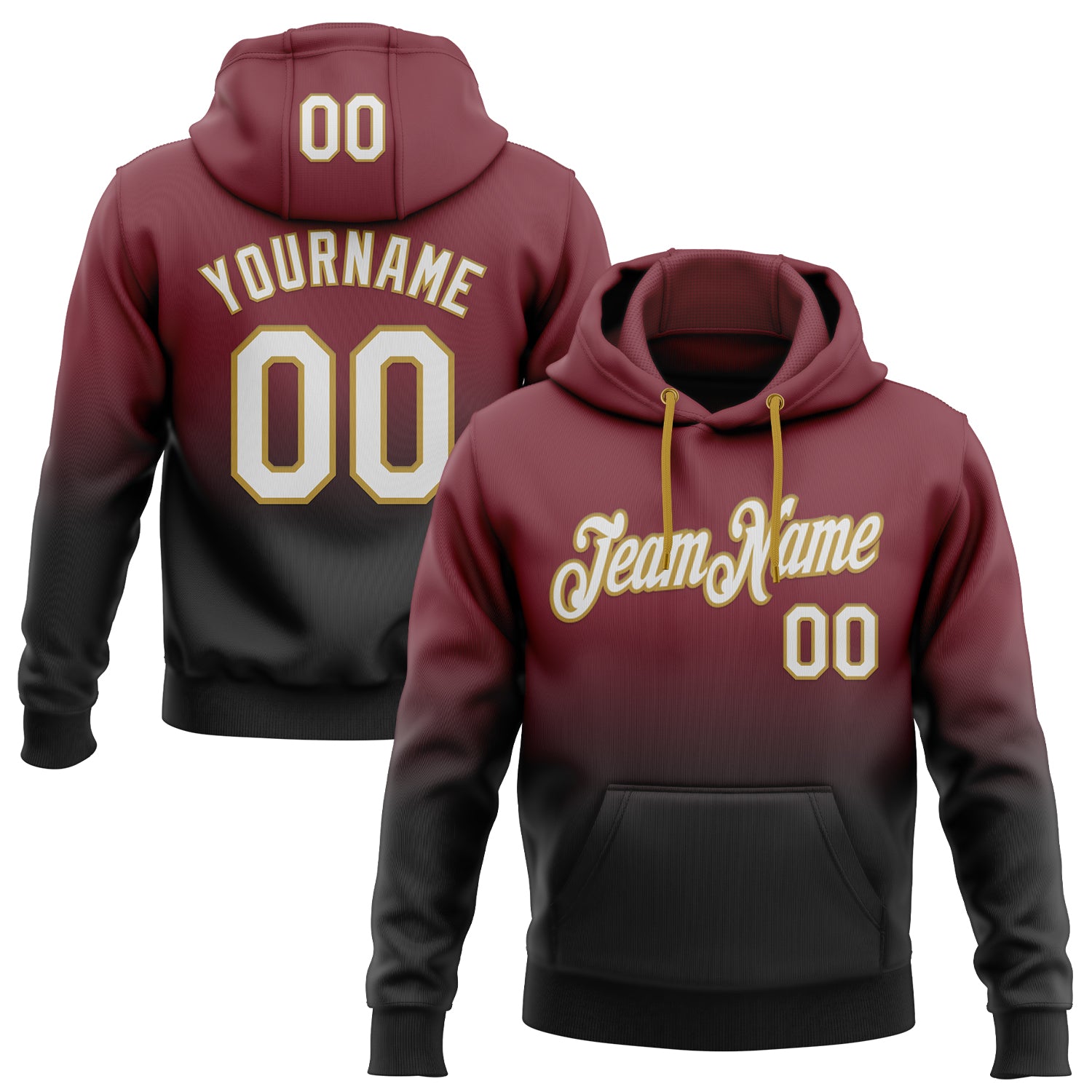FansIdea Custom Stitched Burgundy White Black-Old Gold Fade Fashion Sports Pullover Sweatshirt Hoodie - $29.99 at Proof Eyewear